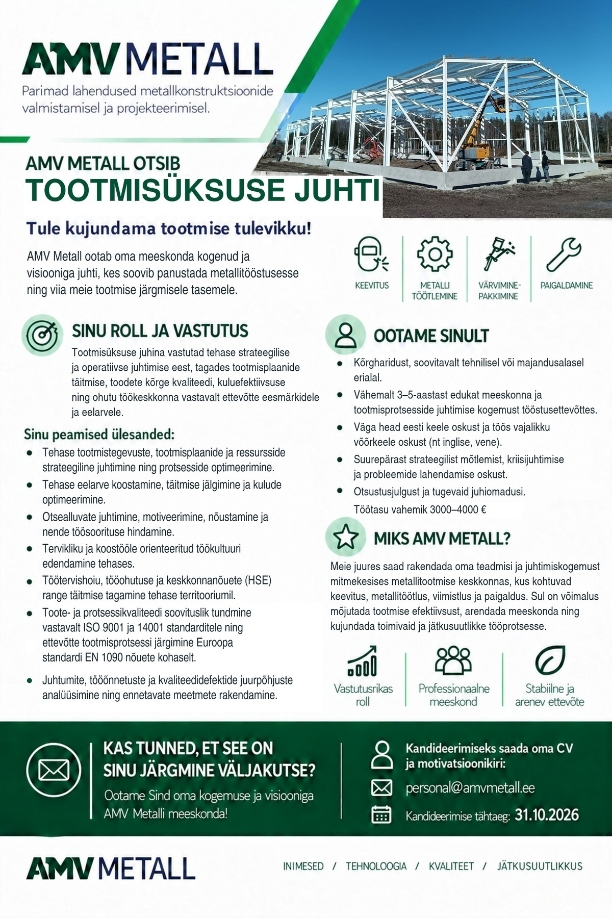 AMV Metall OÜ Tööstusüksuse juht