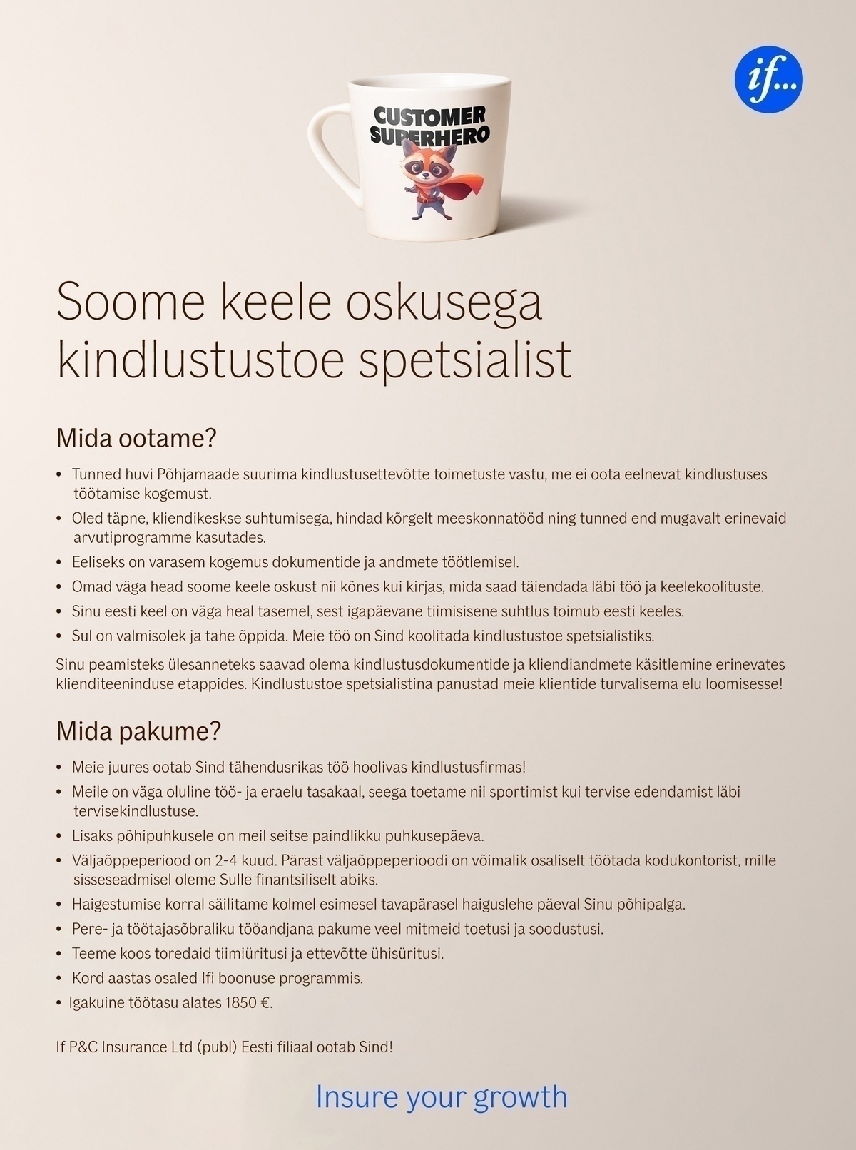 If P&C Insurance AS Soome keele oskusega kindlustustoe spetsialist