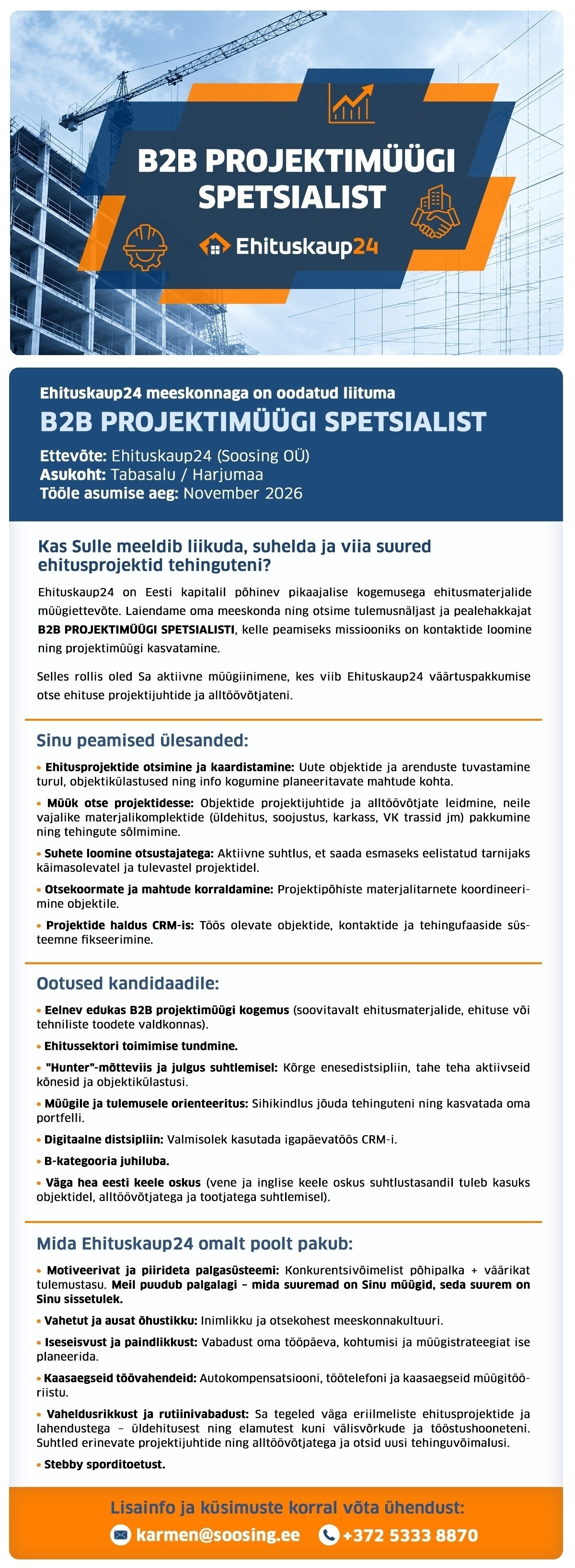 SOOSING OÜ B2B Projektimüügi Spetsialist
