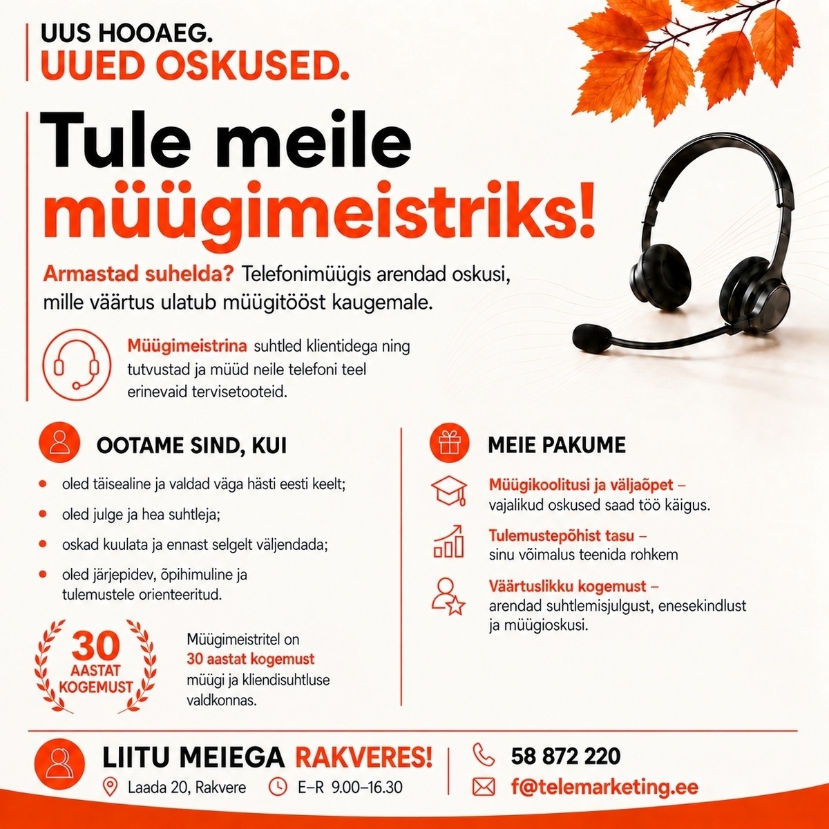 Müügimeistrite AS Tervisetoodete müügikonsultant Rakveres