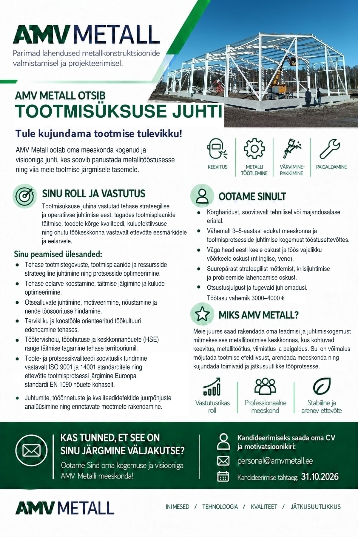 AMV Metall OÜ Tootmisüksuse juht