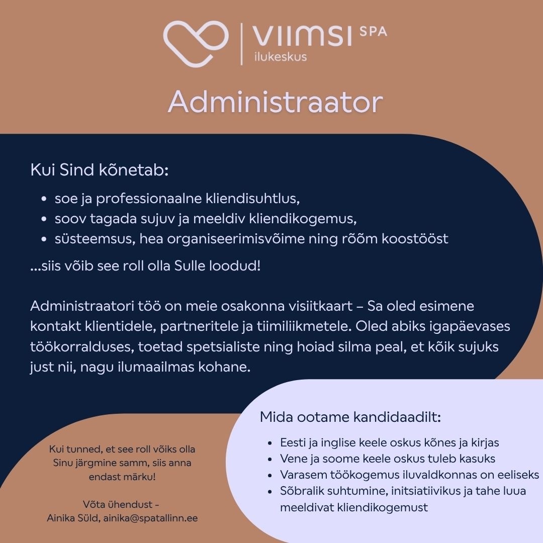 SPA Tours OÜ Viimsi Spa Ilukeskuse administraator