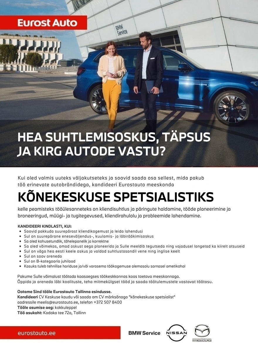 Eurostauto OÜ Kõnekeskuse spetsialist