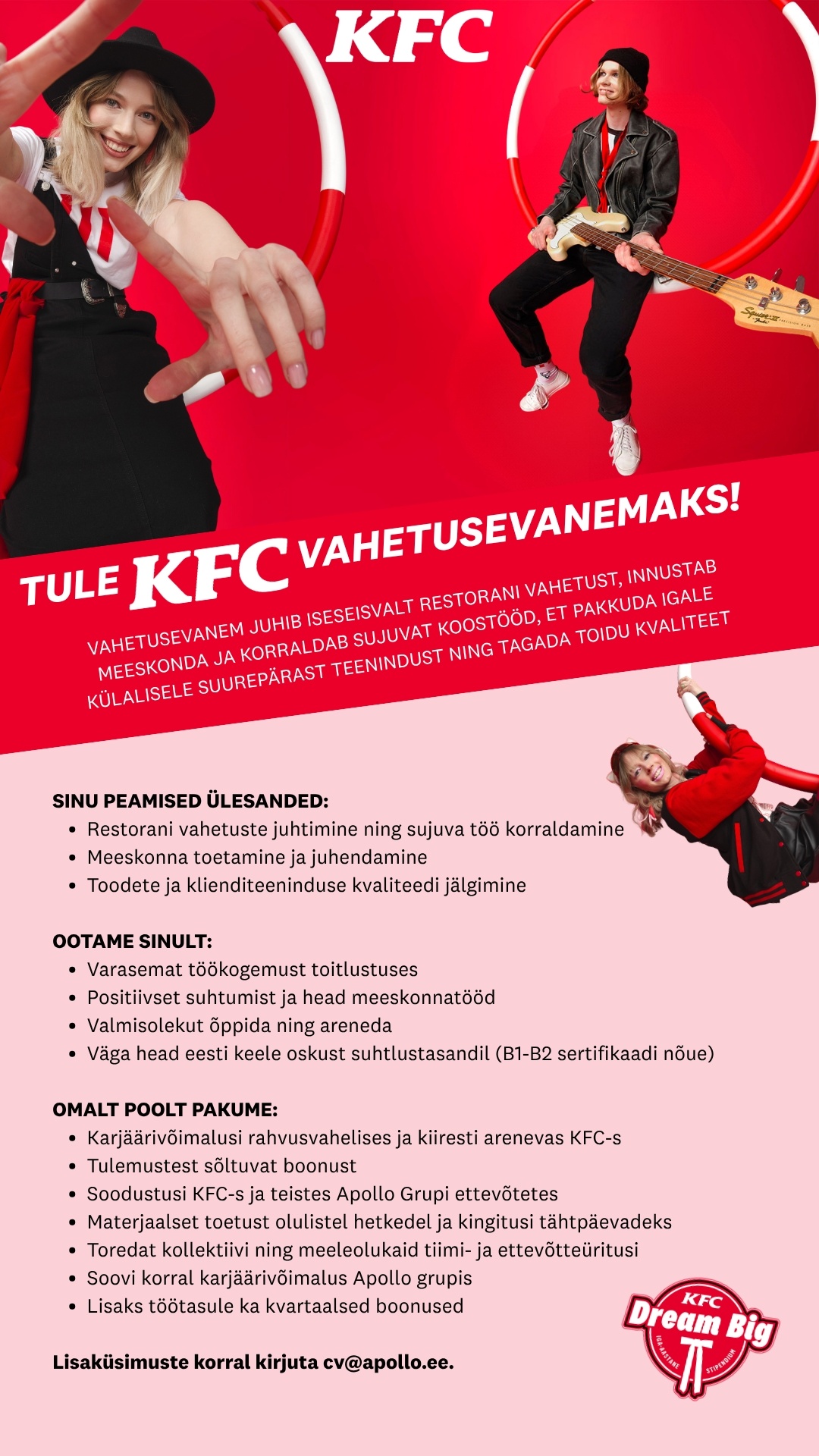 APL Fresh Food OÜ Tallinna KFC otsib enda tiimi vahetusevanemat!