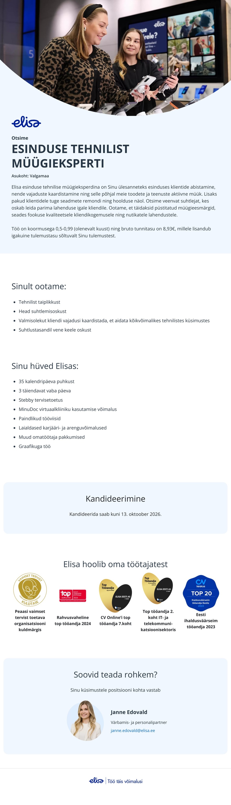 Elisa Eesti AS Esinduse tehniline müügiekspert