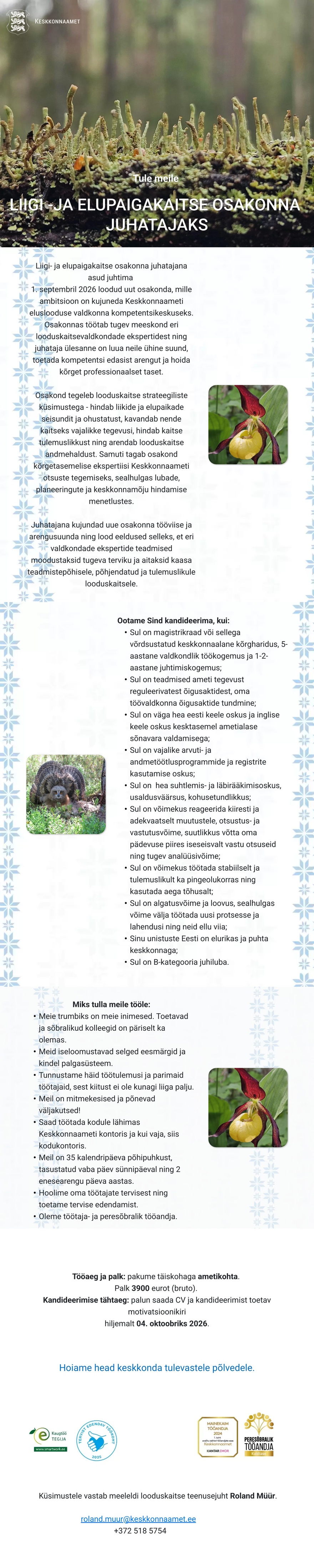Keskkonnaamet Liigi- ja elupaigakaitse osakonna juhataja
