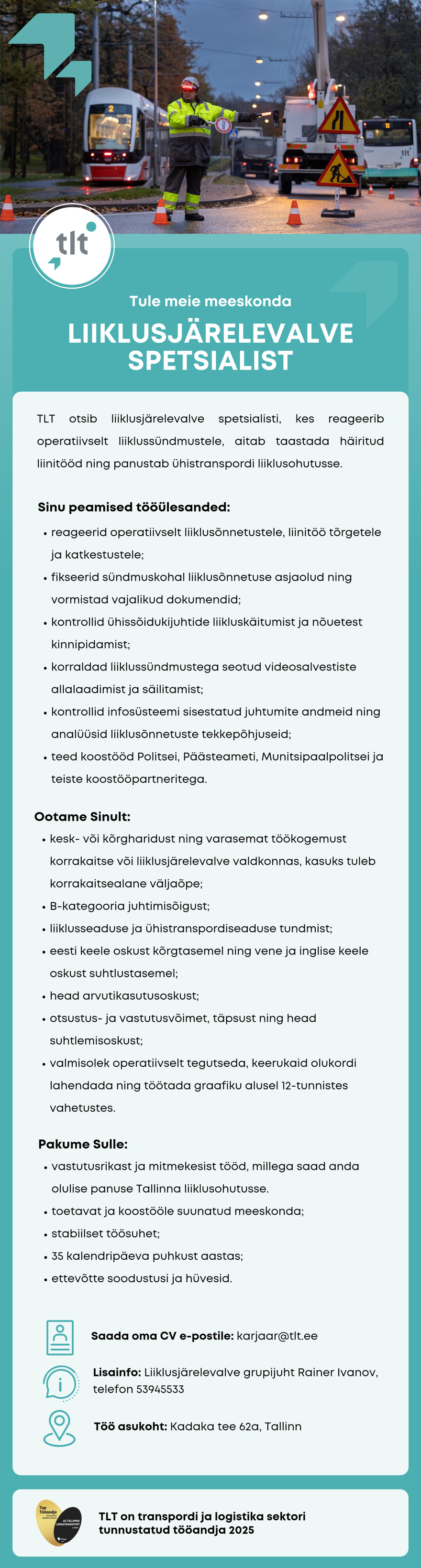 AS Tallinna Linnatransport LIIKLUSJÄRELVALVE SPETSIALIST