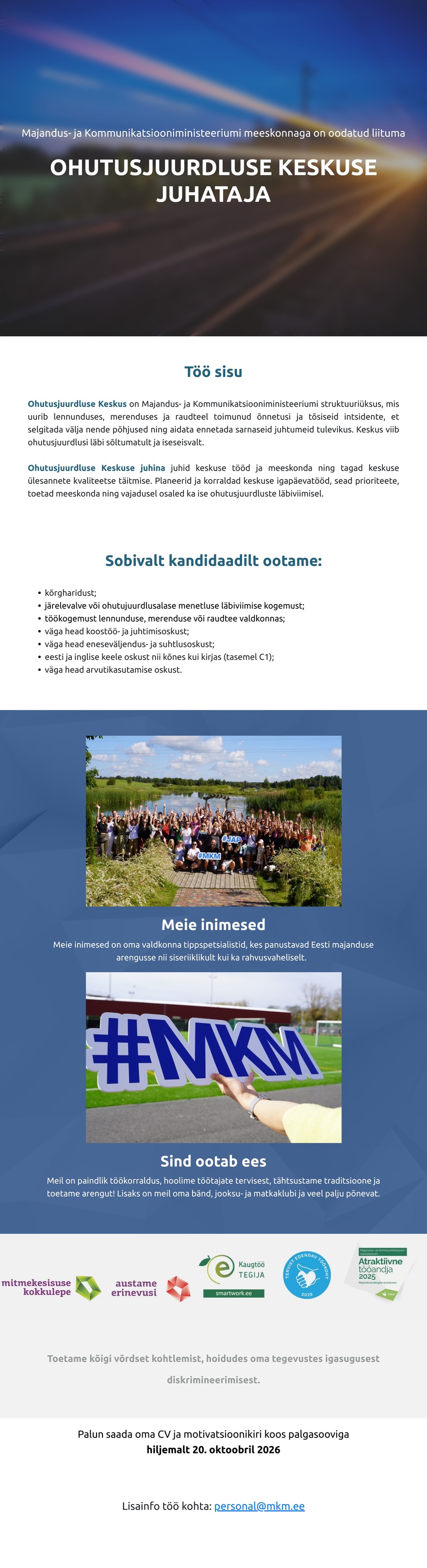 Majandus- ja kommunikatsiooniministeerium Ohutusjuurdluse keskuse juhataja