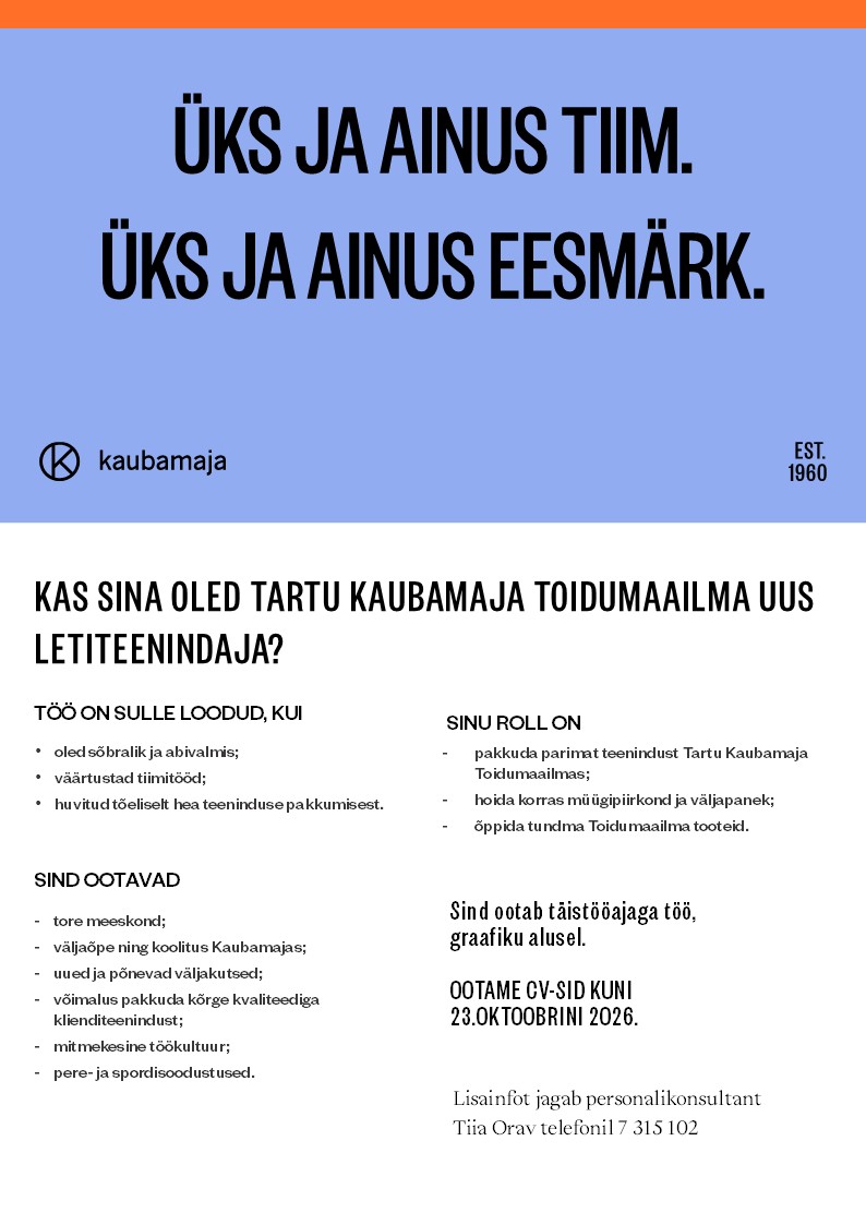 Kaubamaja Letiteenindaja Tartu Kaubamaja Toidumaailmas