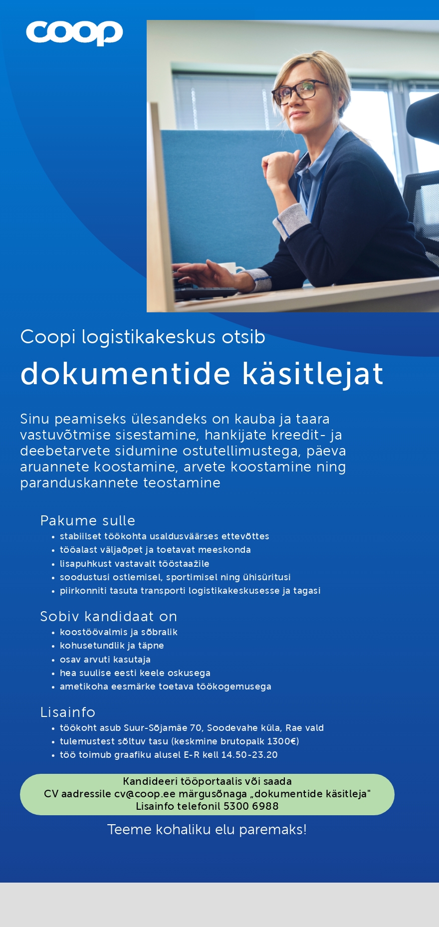 Coop Eesti Keskühistu Dokumentide käsitleja (Coopi logistikakeskuses)