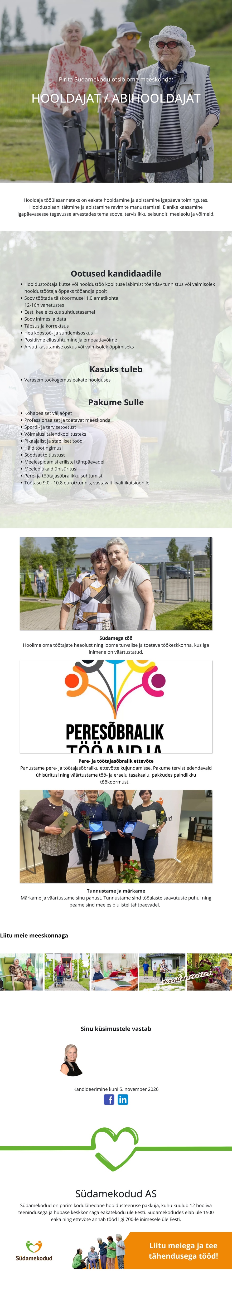 Pirita Südamekodu Hooldaja/Abihooldaja Pirita Südamekodusse
