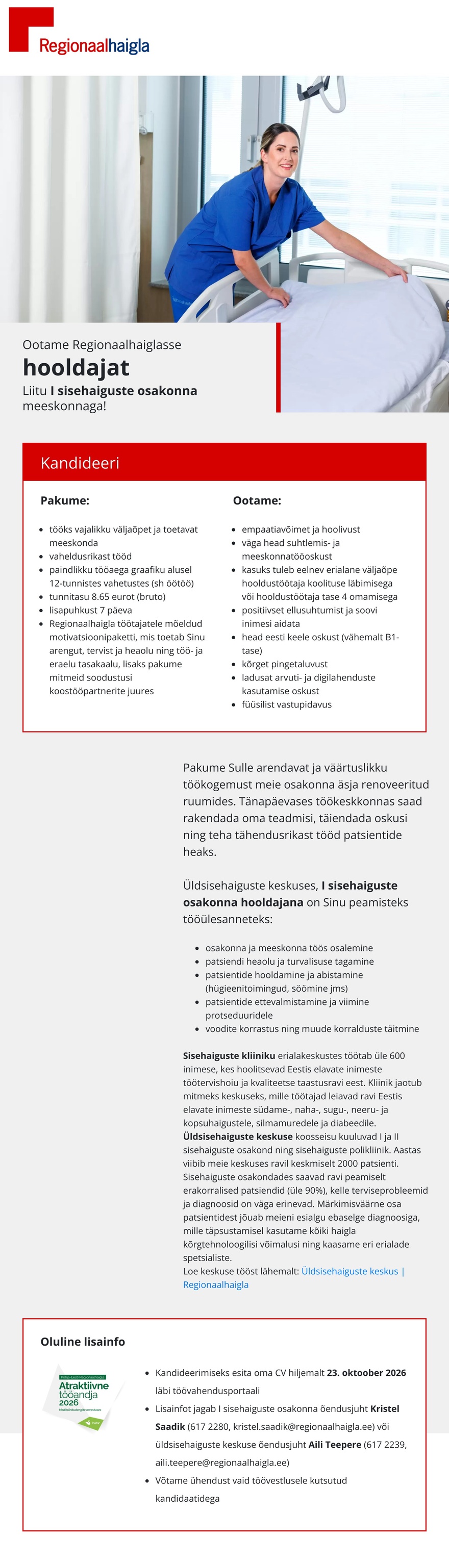 Põhja-Eesti Regionaalhaigla Hooldaja I sisehaiguste osakonda