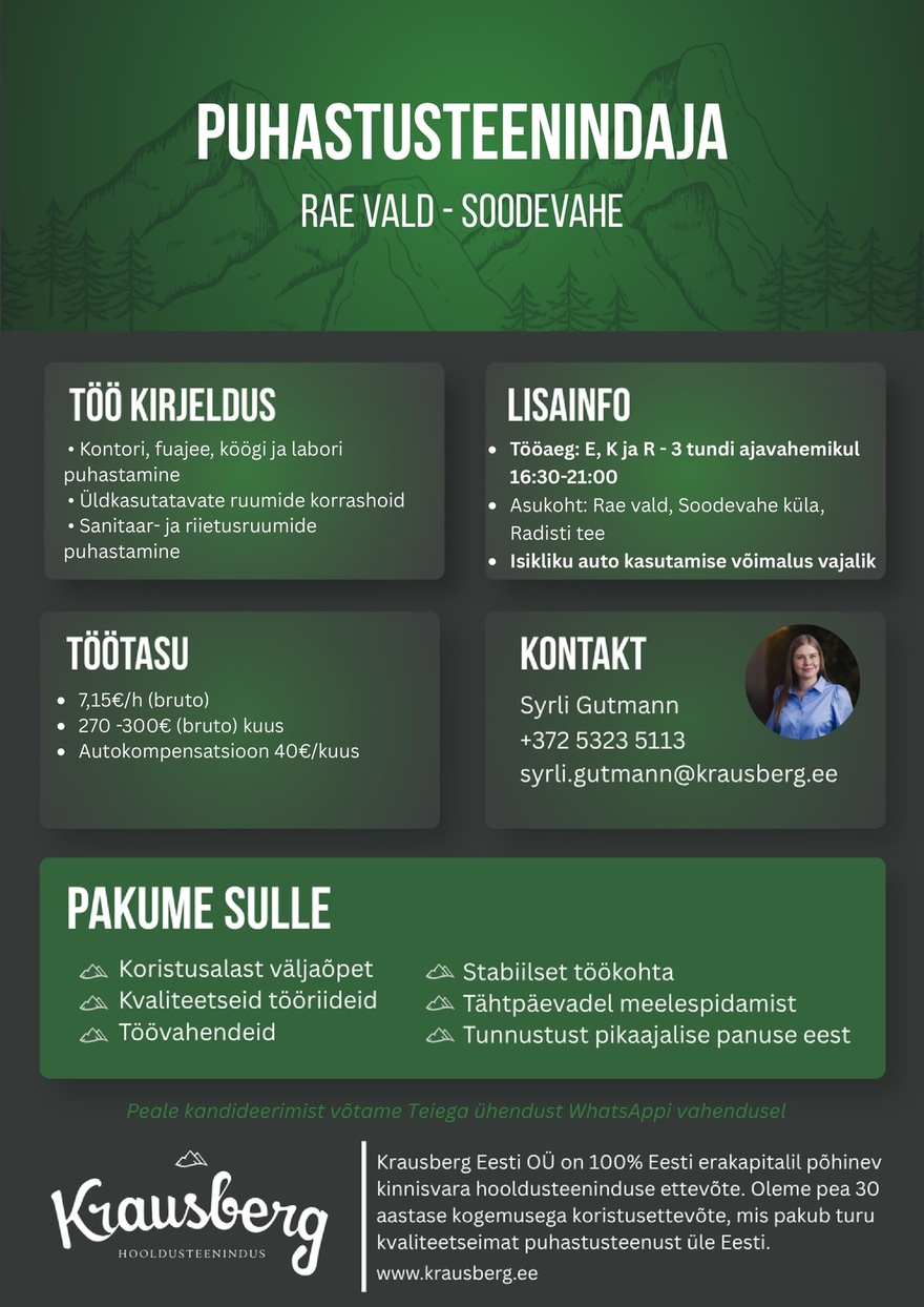Krausberg Eesti OÜ Puhastusteenindaja, Rae vald (Soodevahe), õhtune