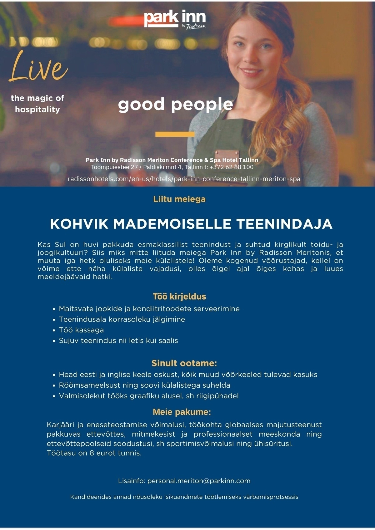 Meriton Hotels OÜ Kohviku teenindaja