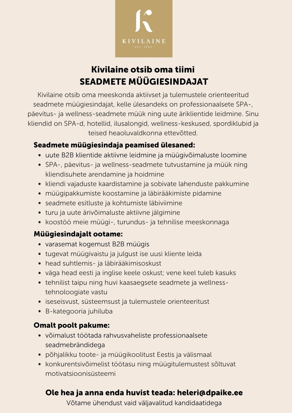 Kivilaine OÜ Müügiesindaja