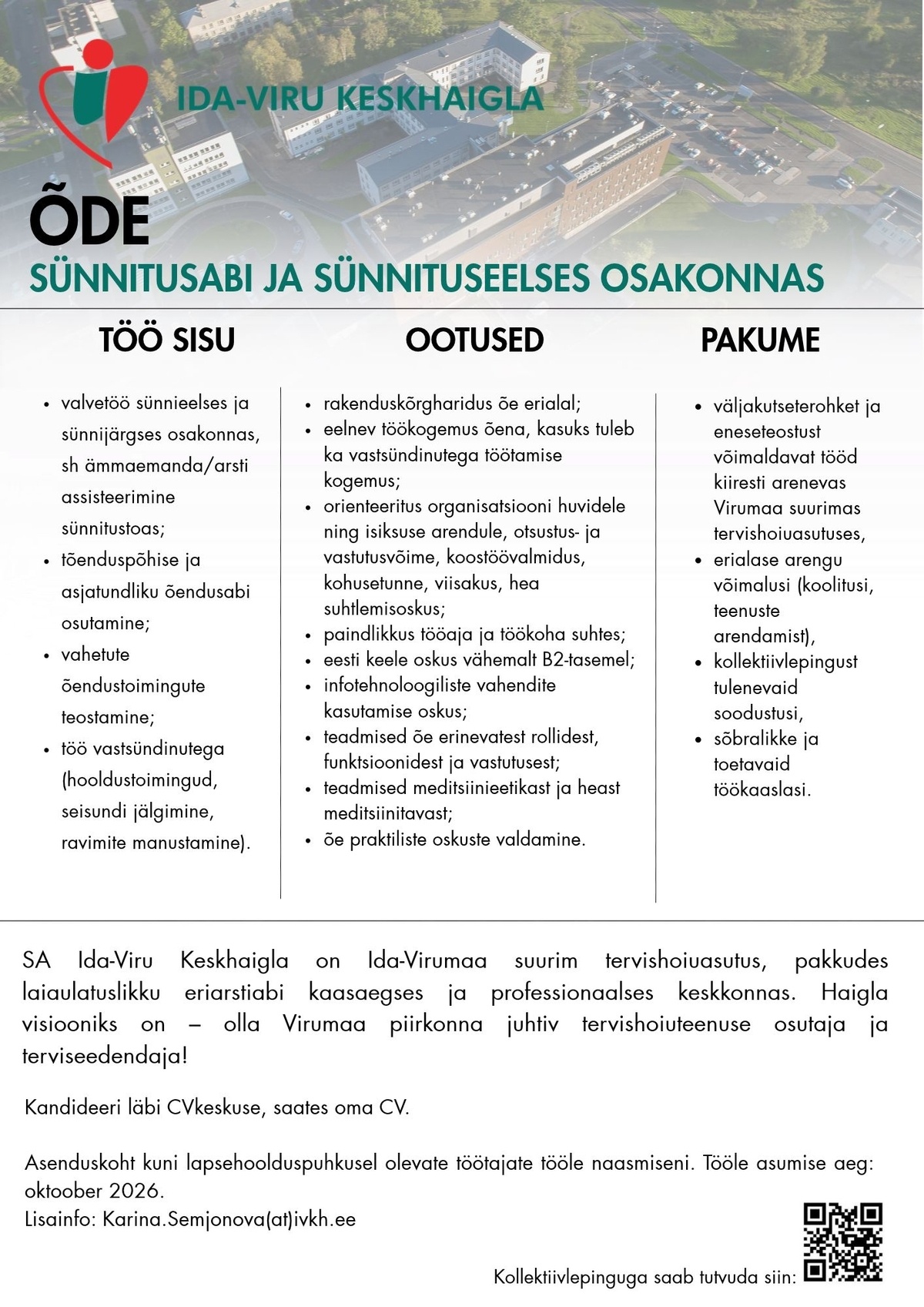 Ida-Viru Keskhaigla SA Õde sünnitusabi ja sünnituseelsesse osakonda