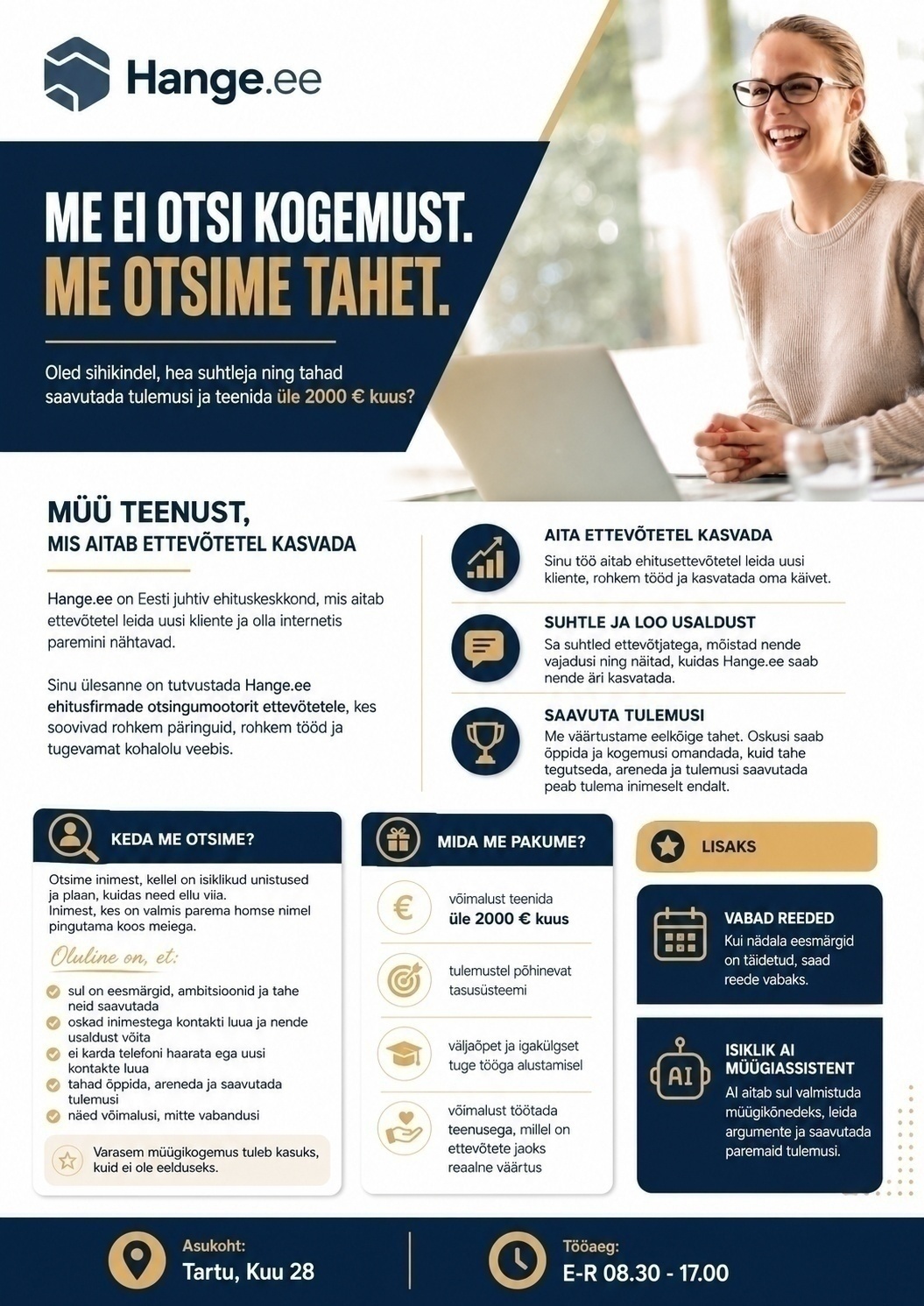 Hange.ee teenused OÜ ÄRIKLIENDIKONSULTANT – tulemustasu 1. eurost + baastasu kuni 1500 €! ⭐