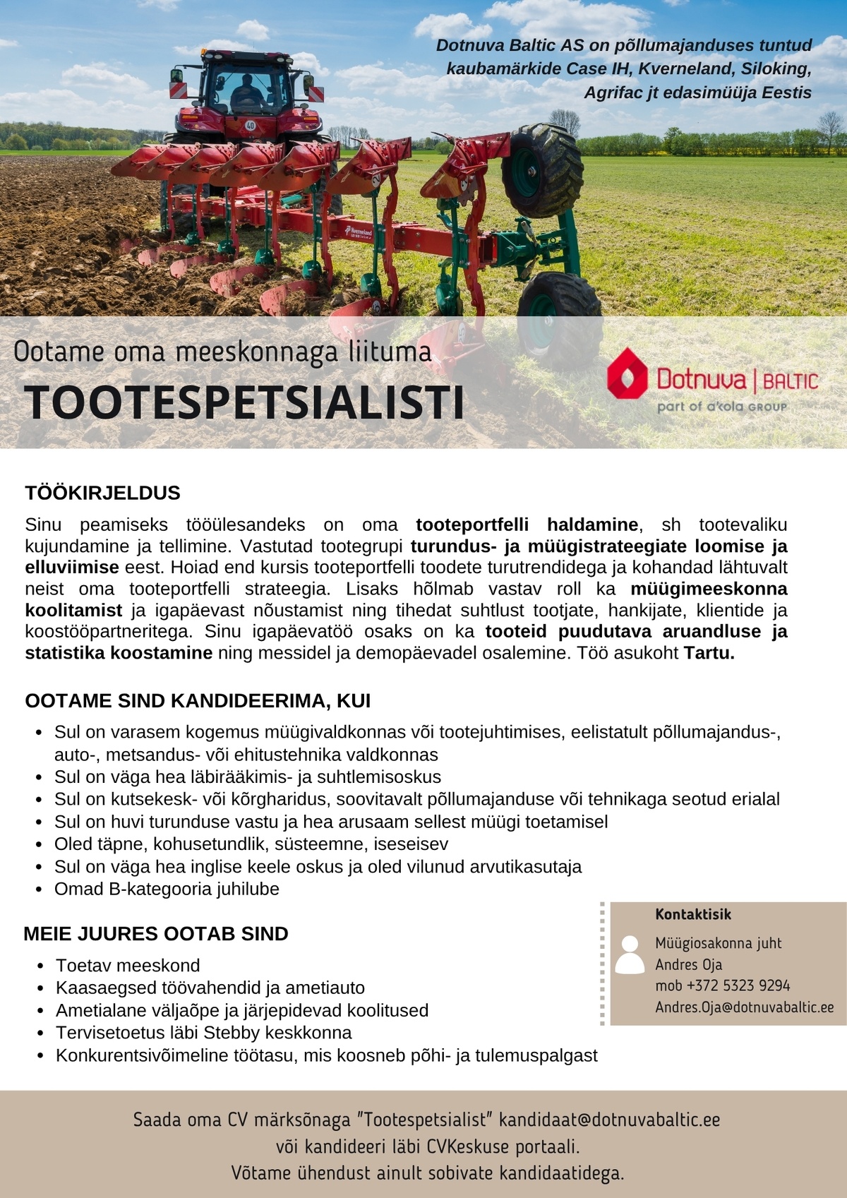 DOTNUVA BALTIC AS Tootespetsialist
