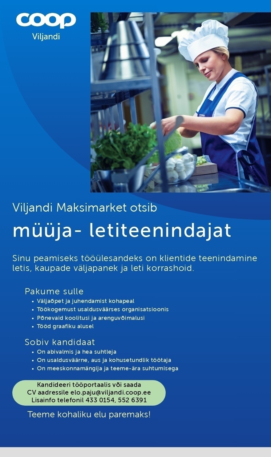 Viljandi Tarbijate Ühistu Viljandi Maksimarketi müüja-letiteenindaja