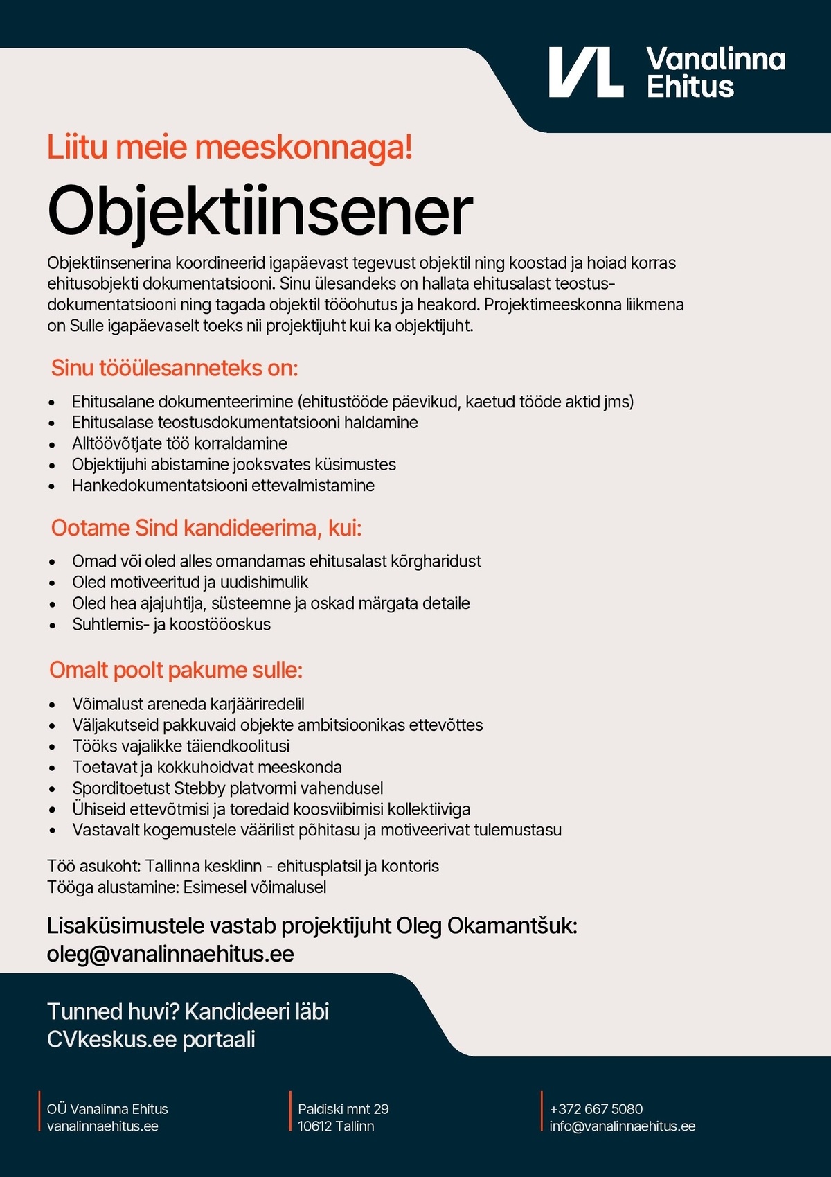 VANALINNA EHITUS OÜ Objektiinsener
