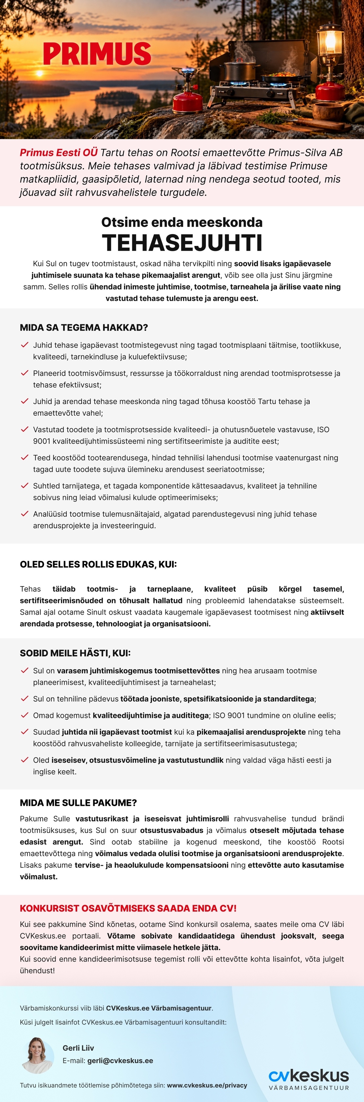 Primus Eesti OÜ TEHASEJUHT