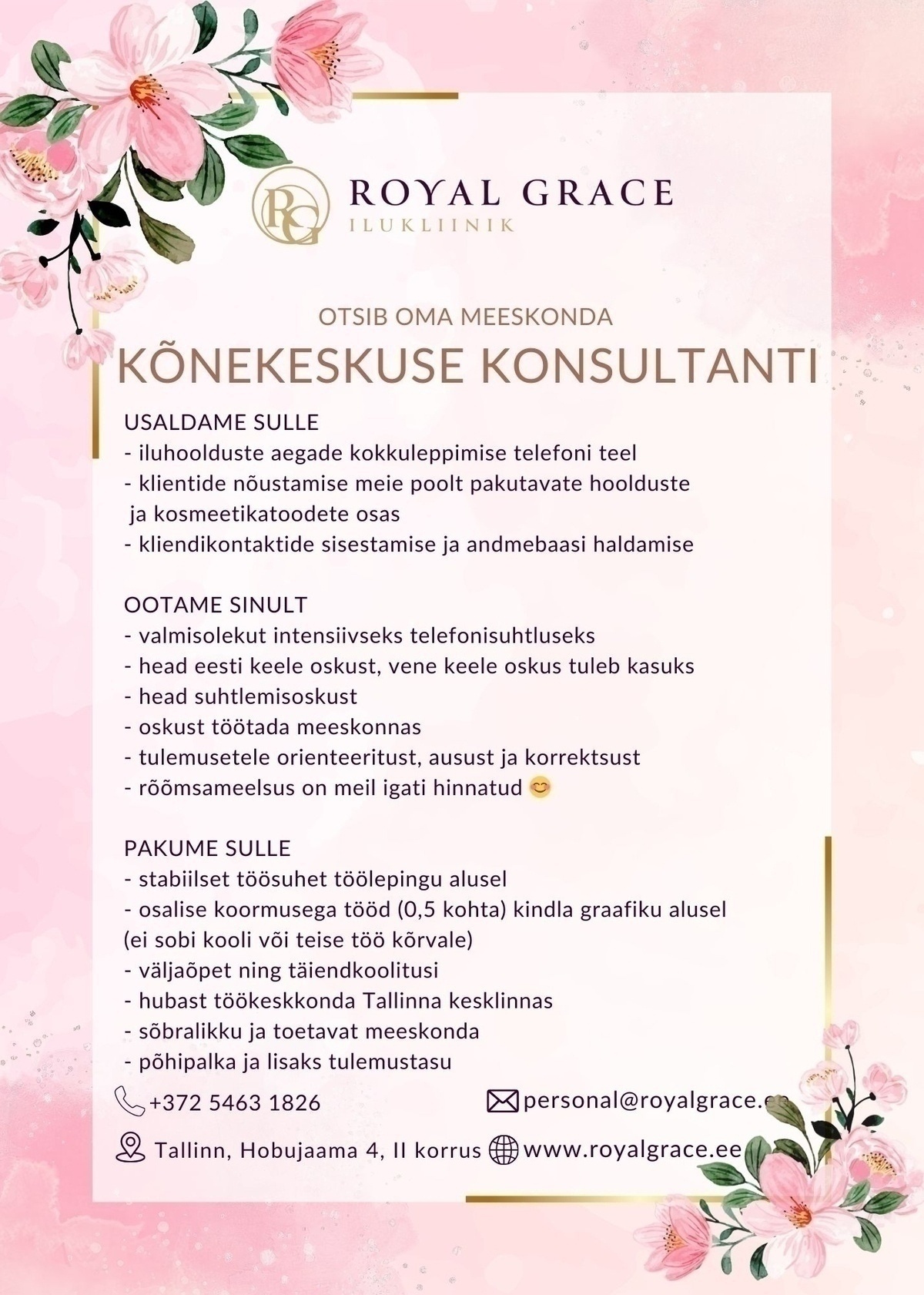 Royal Grace Ilukliinik Kõnekeskuse konsultant