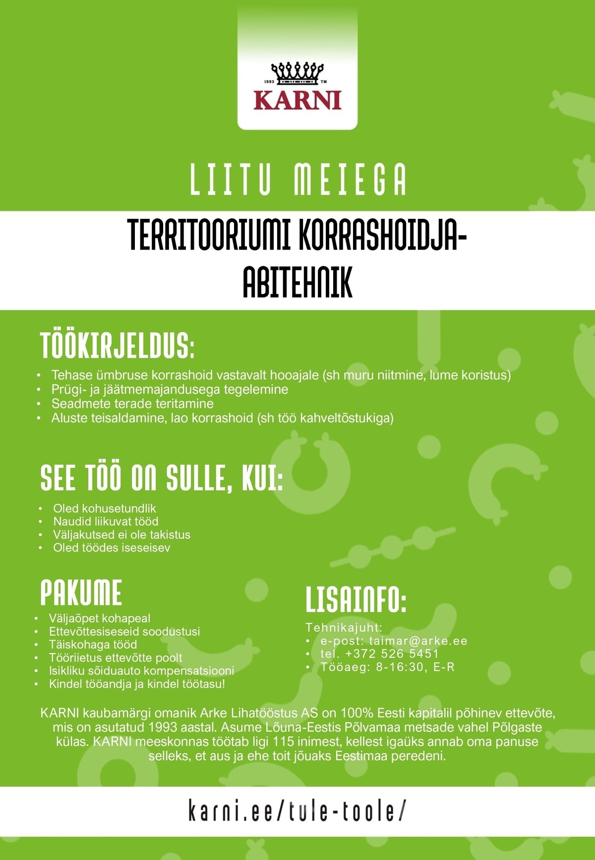 Arke Lihatööstus AS Territooriumi korrashoidja- abitehnik