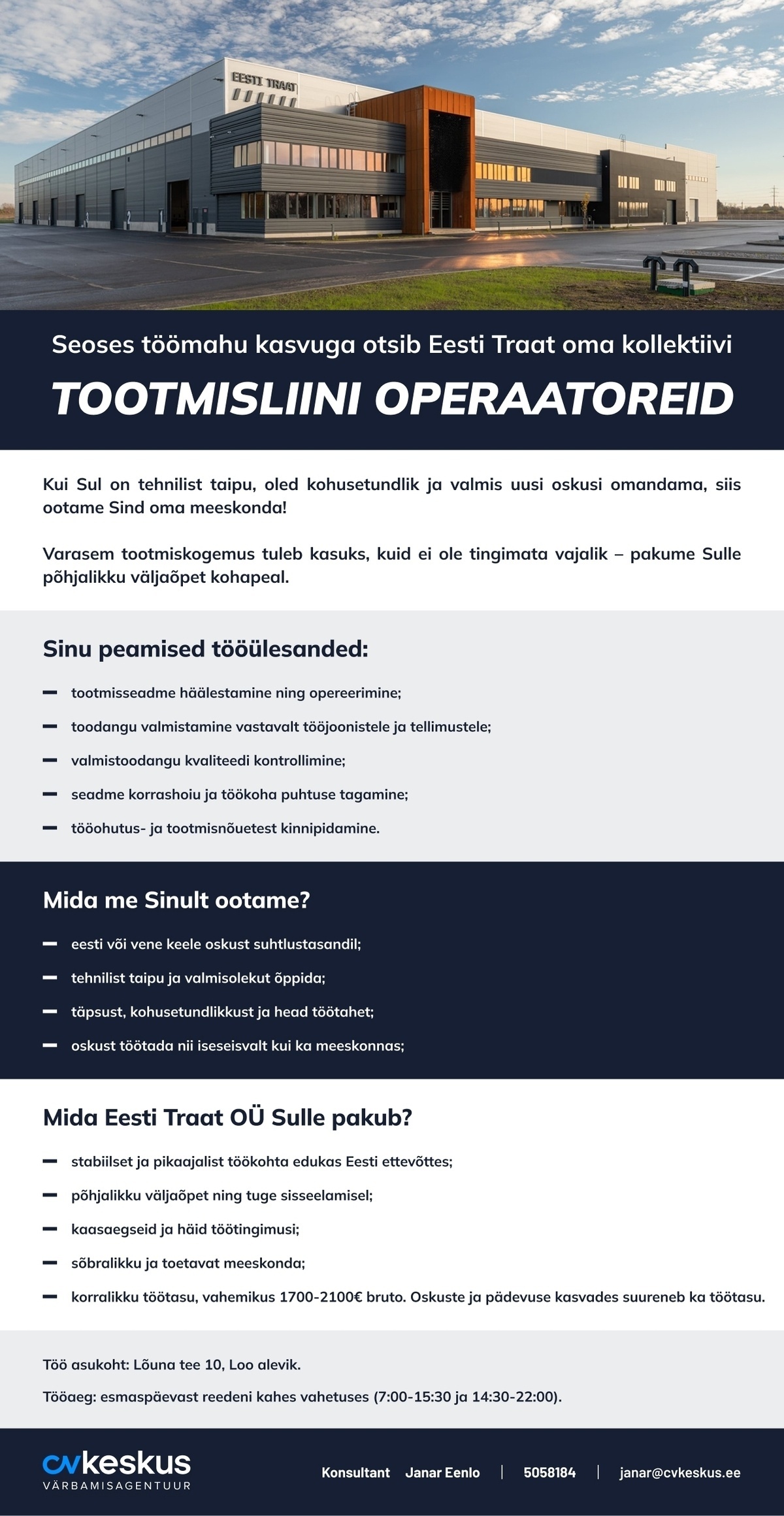 Eesti Traat OÜ TOOTMISLIINI OPERAATOR