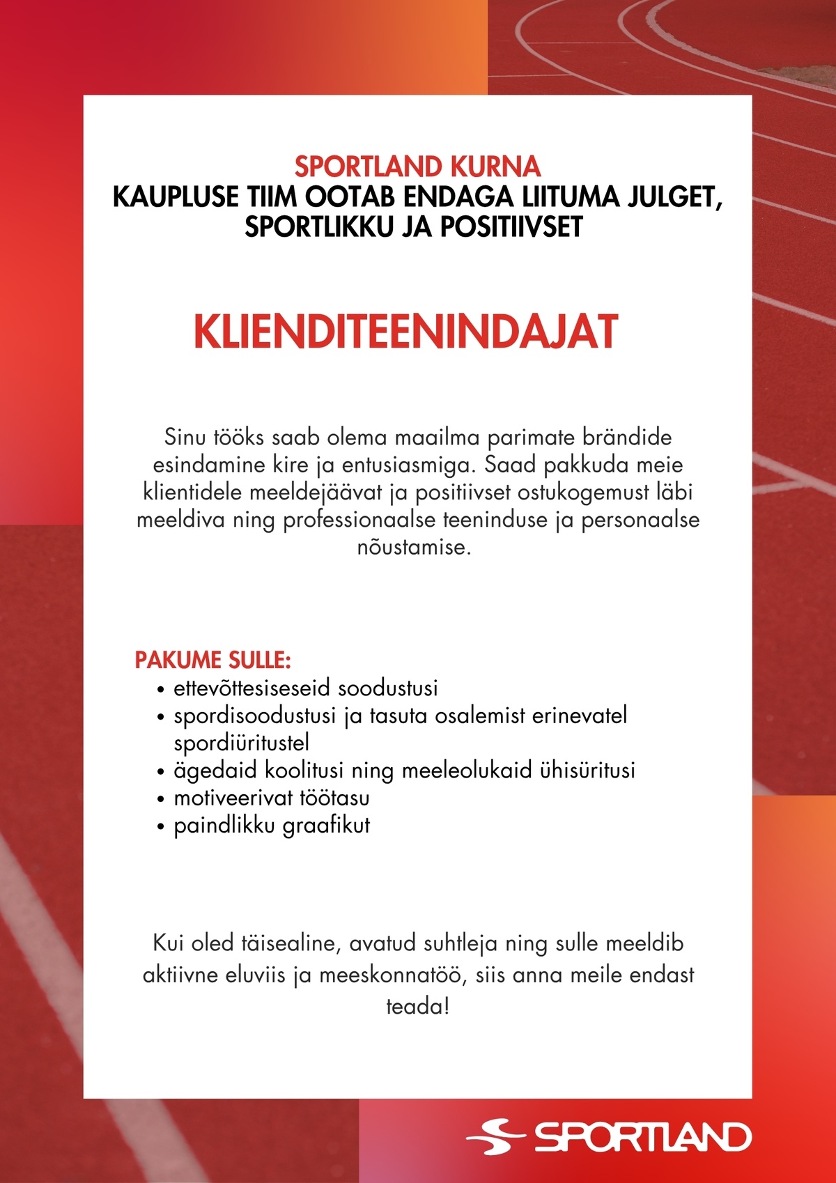 Sportland Eesti Sportland Kurna klienditeenindaja