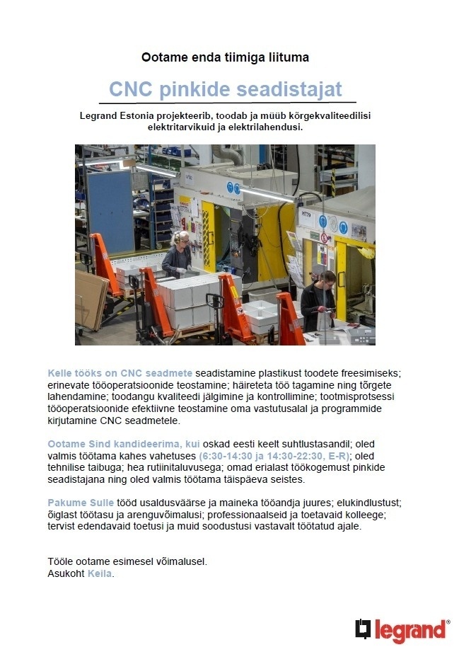 Legrand Estonia OÜ CNC seadistaja