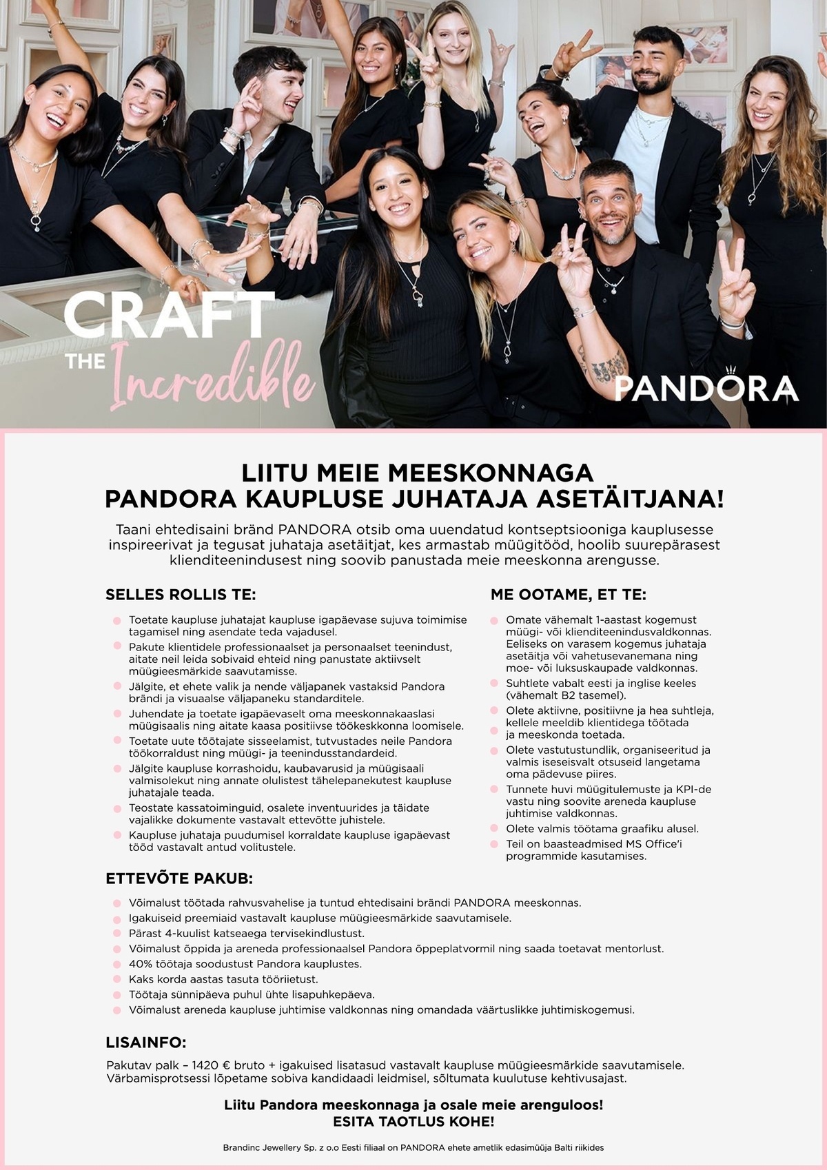 BRANDINC JEWELLERY Sp. z.o.o. Eesti filiaal Juhataja asetäitja