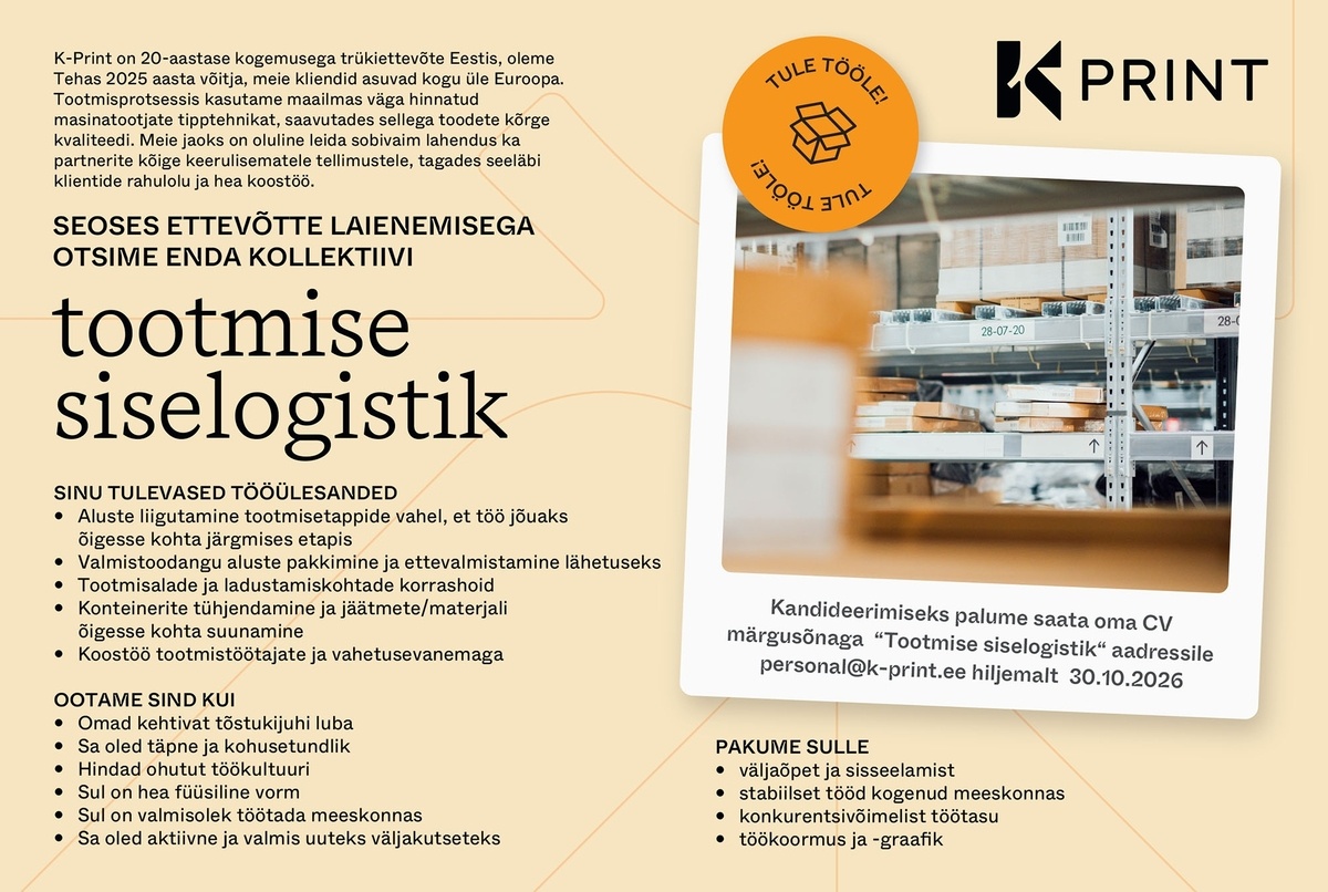 K-Print OÜ Tootmise siselogistik