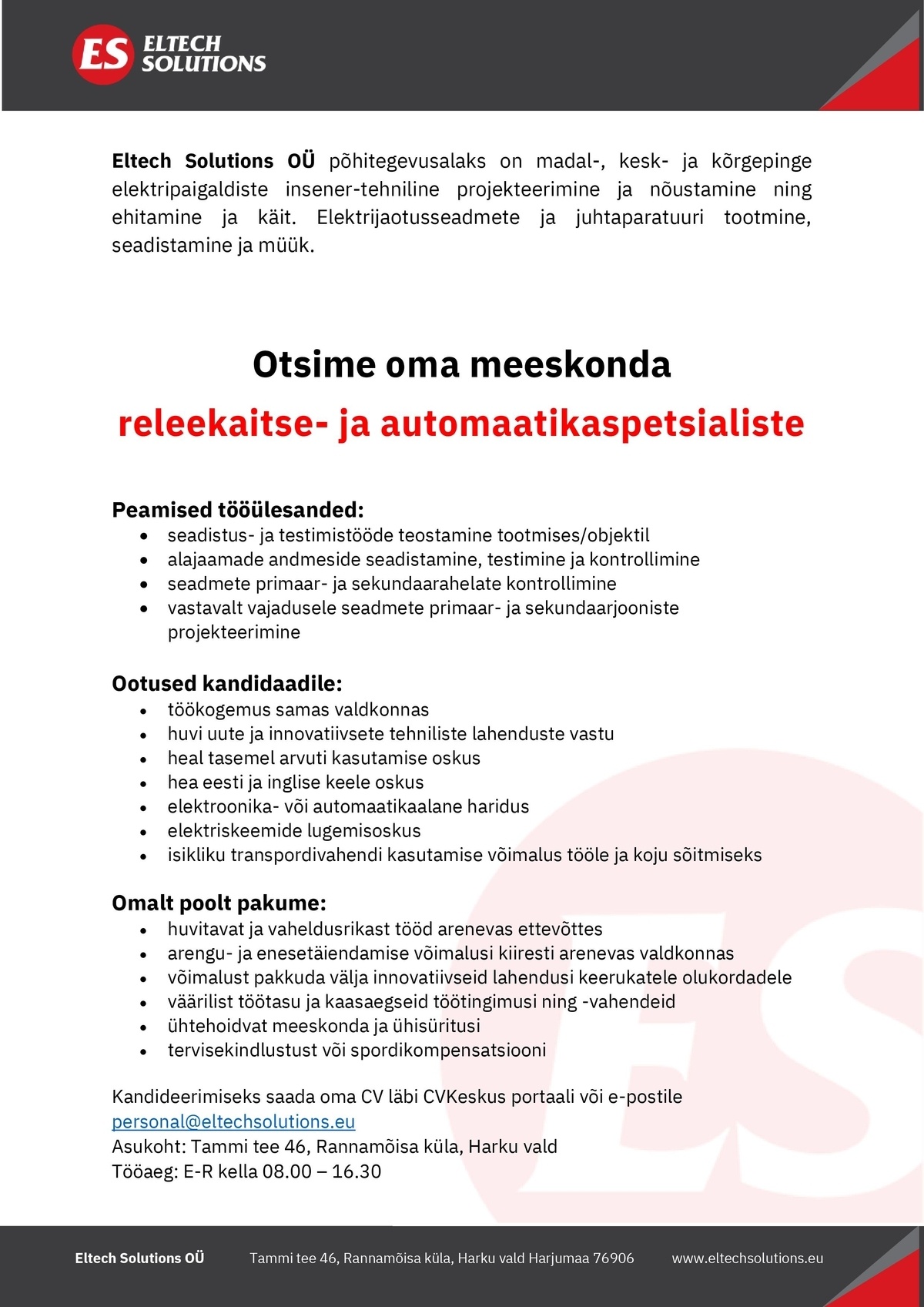 Eltech Solutions OÜ Releekaitse- ja automaatikaspetsialiste