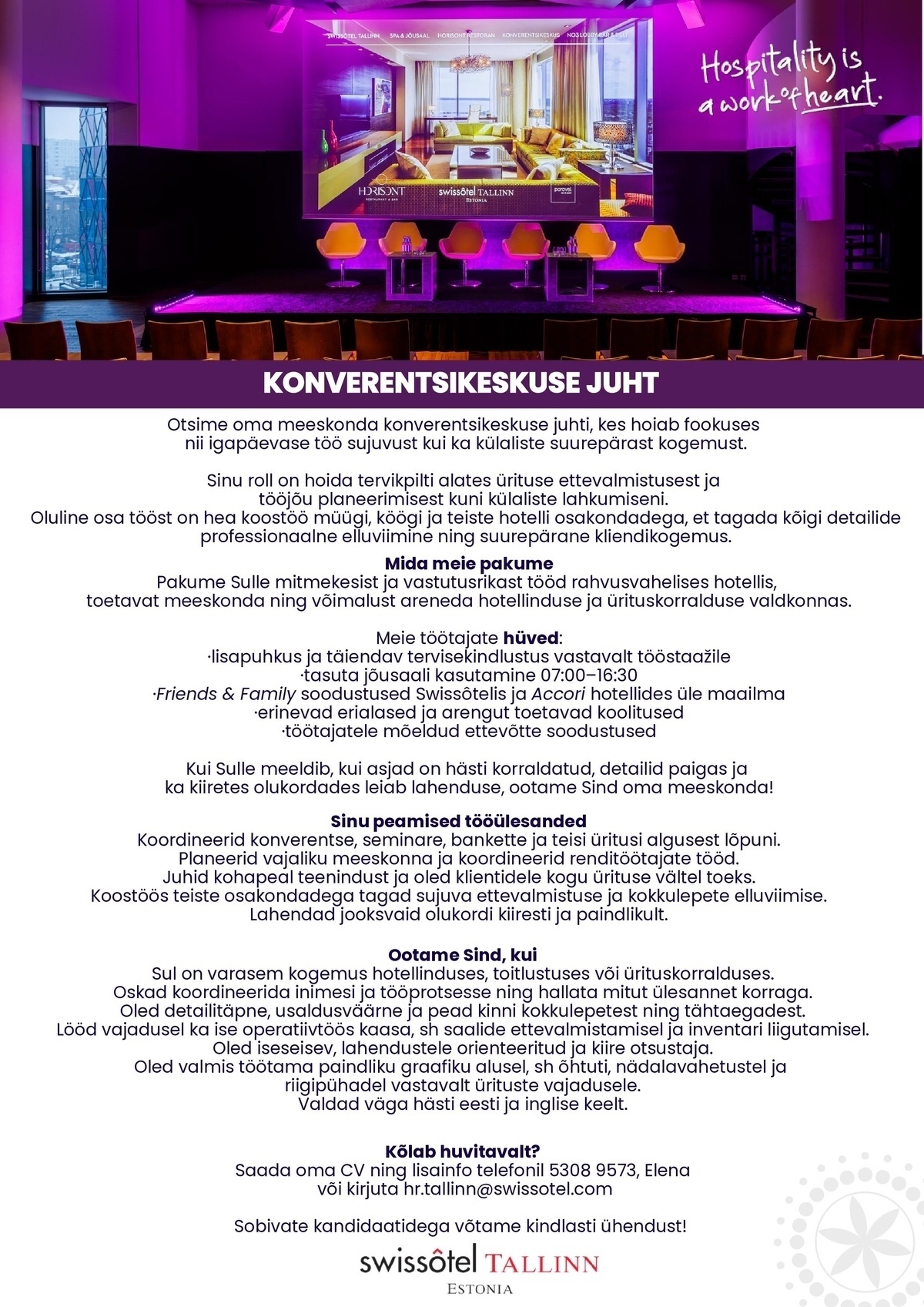 SWISSOTEL ESTONIA OÜ Konverentsikeskuse juht