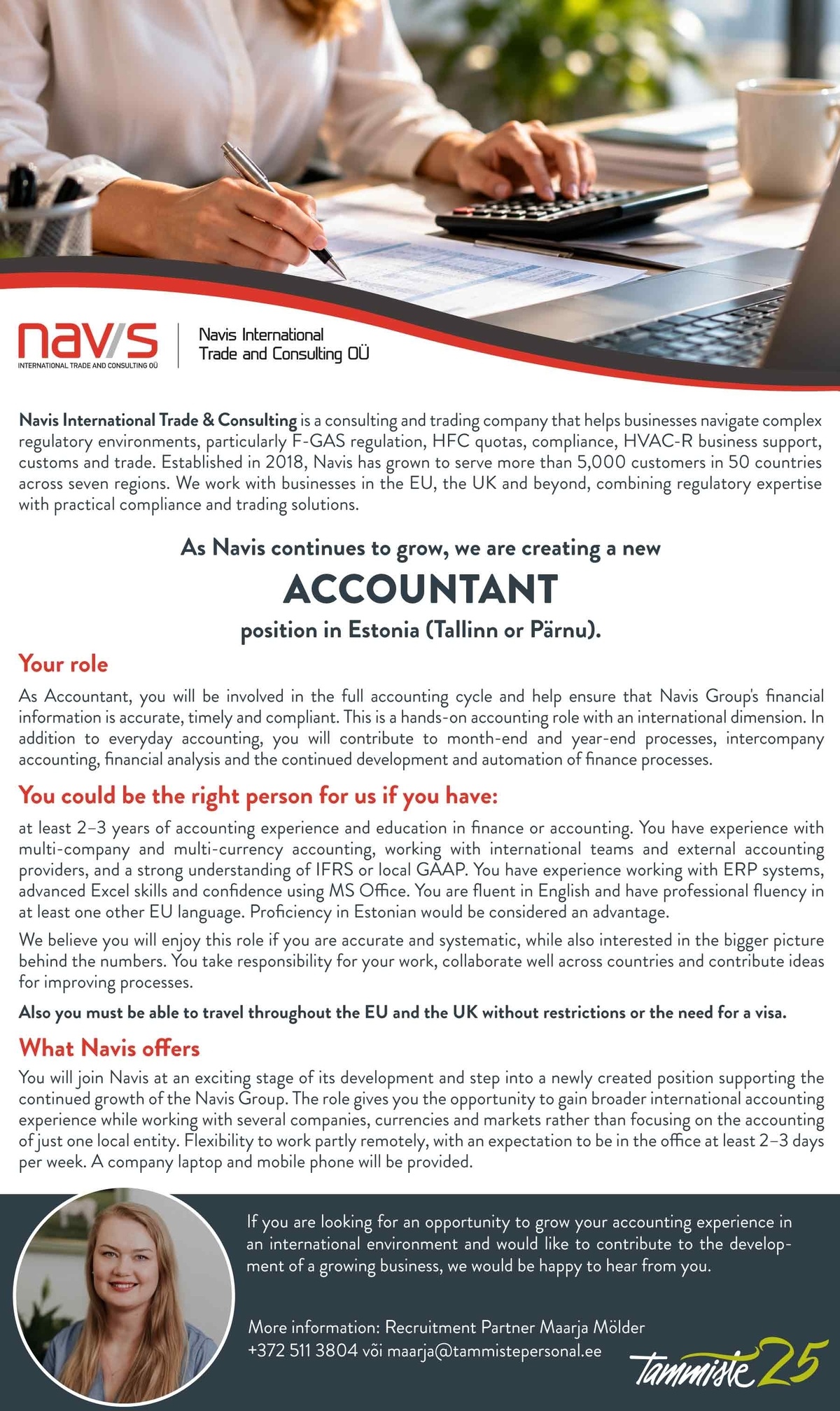 Tammiste Personalibüroo OÜ Accountant (Navis International Trade & Consulting)