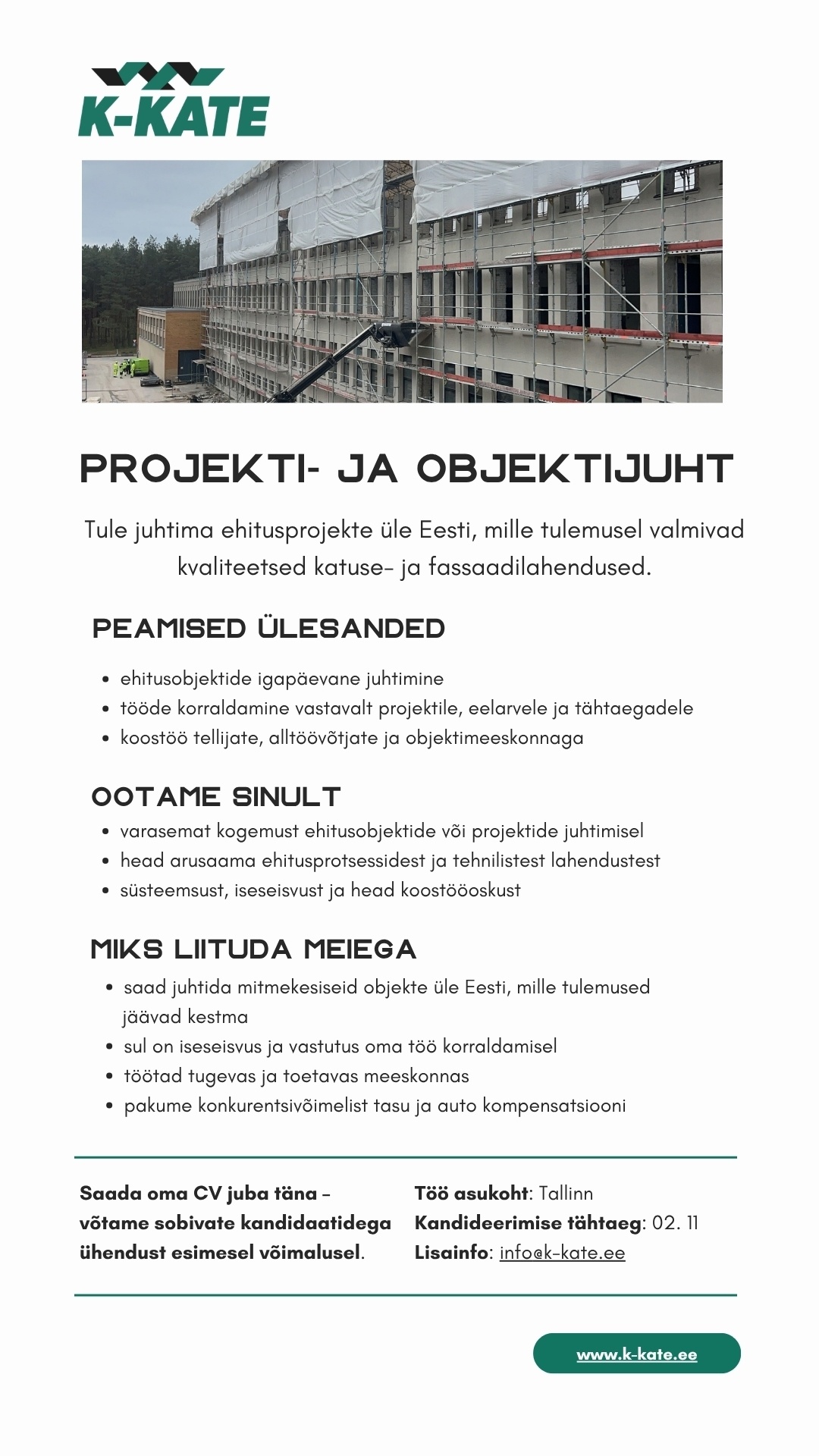 K-Kate Katused OÜ Projekti- ja objektijuht