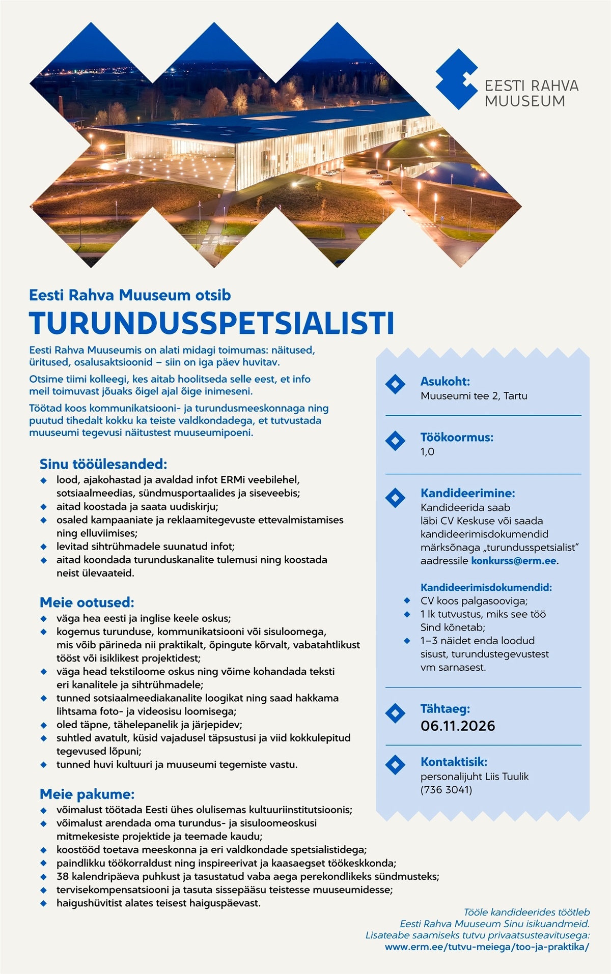 Eesti Rahva Muuseum Turundusspetsialist