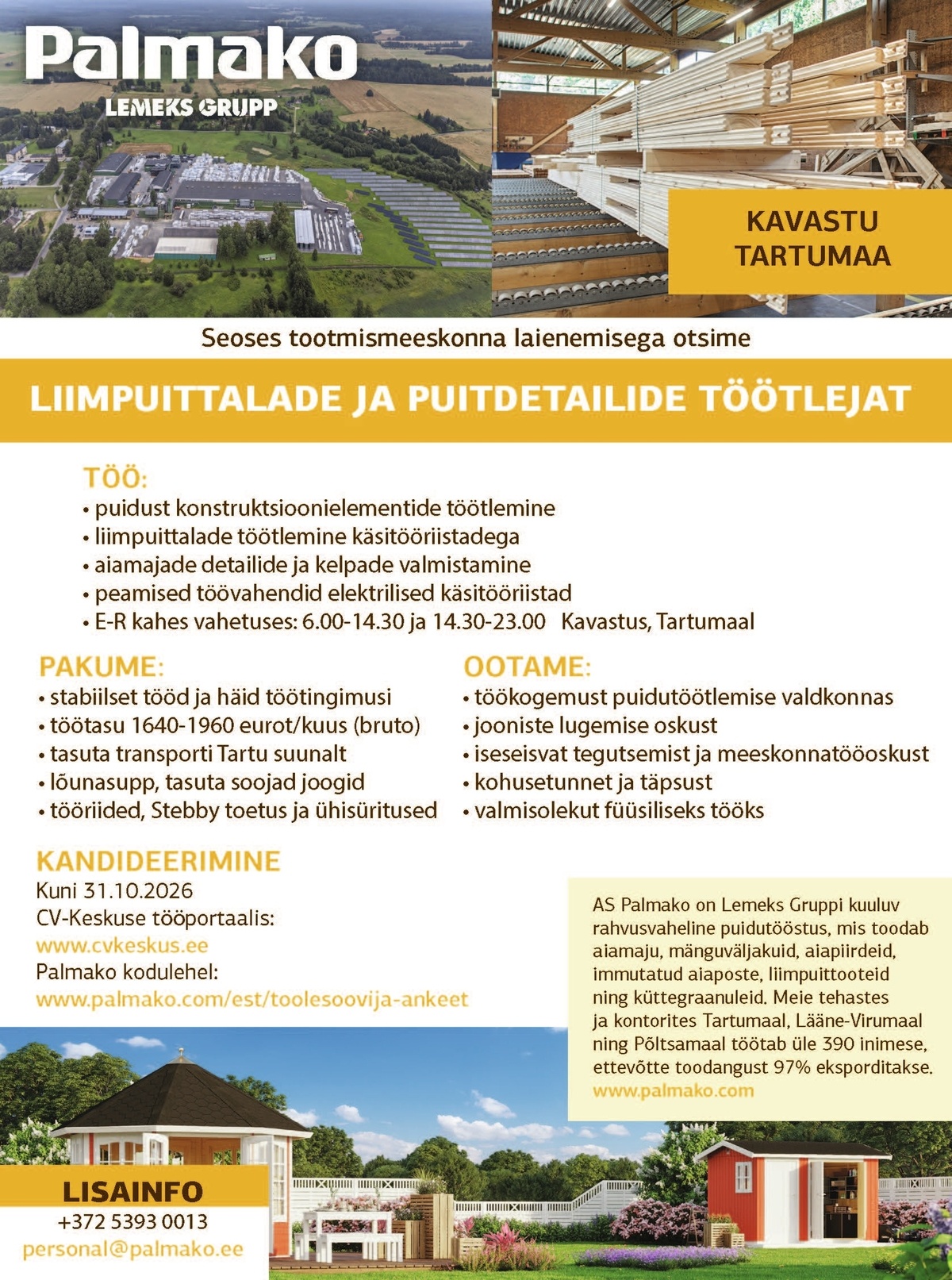 Palmako AS Liimpuittalade ja puitdetailide töötleja