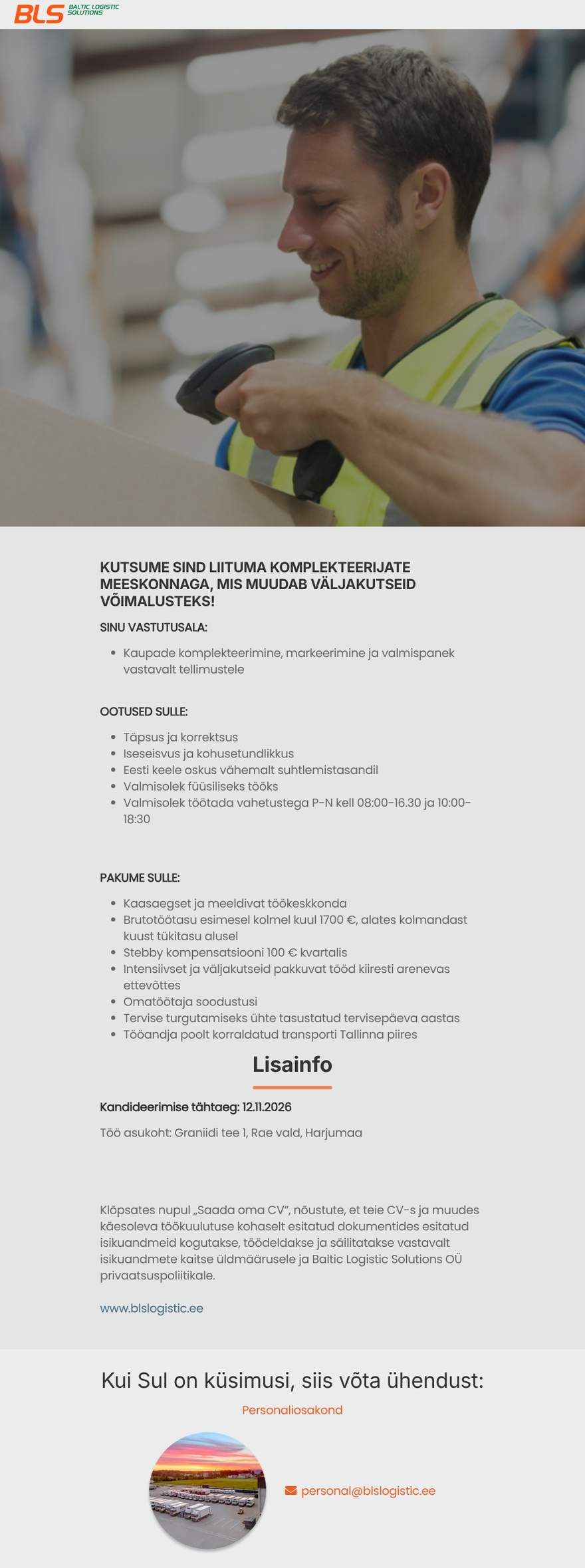 Baltic Logistic Solutions OÜ Komplekteerija
