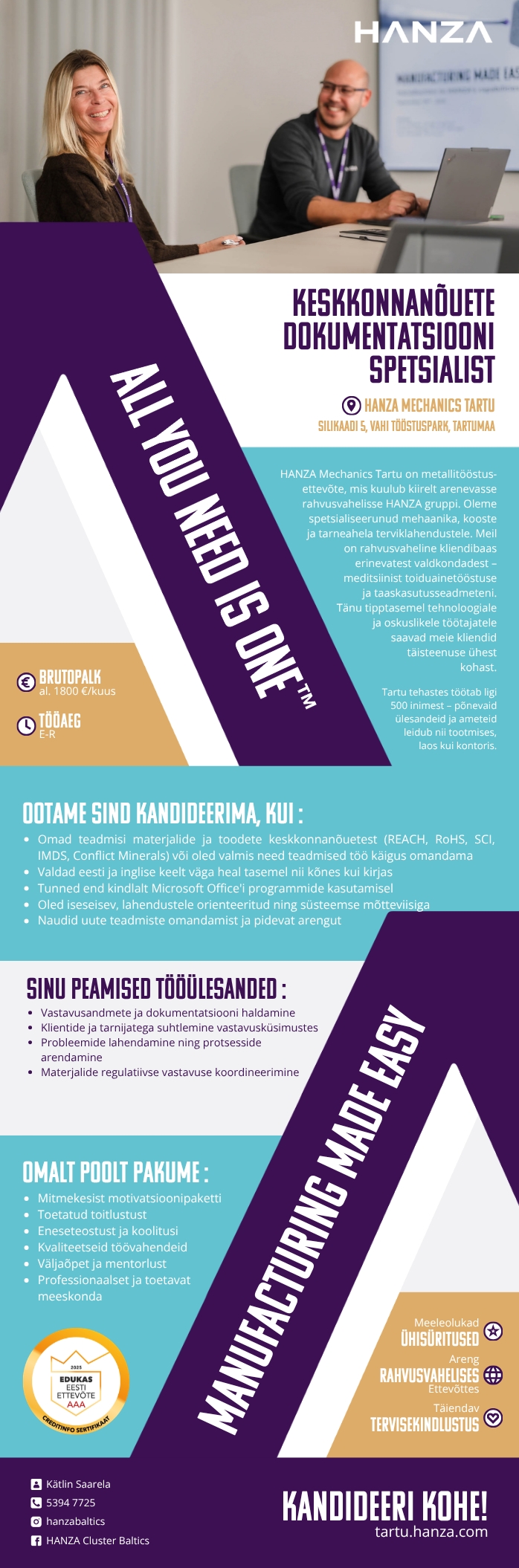 HANZA Mechanics  Tartu AS Keskkonnanõuete dokumentatsiooni spetsialist