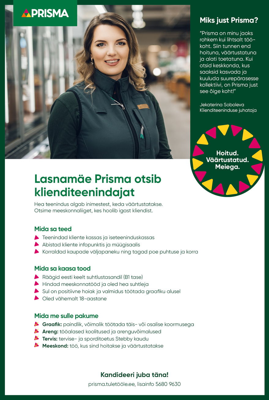 Prisma Peremarket AS Klienditeenindaja Lasnamäe Prisma