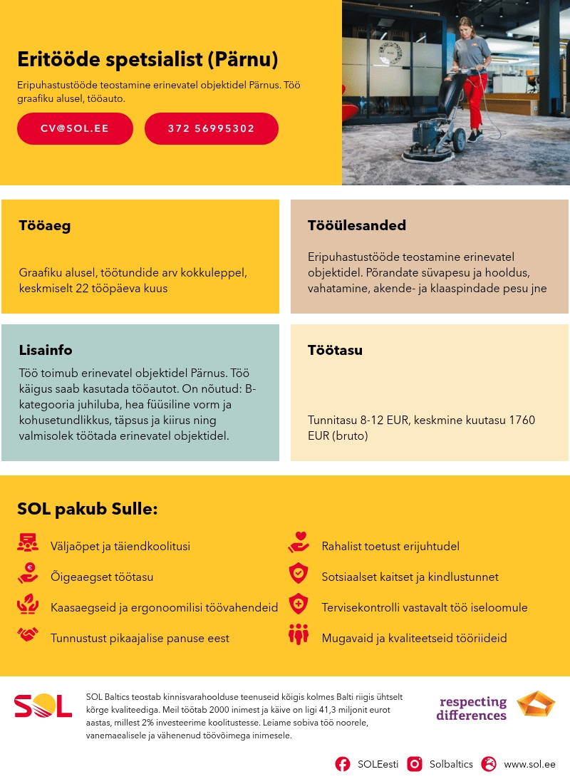 SOL Baltics OÜ Eritööde spetsialist (Pärnu)