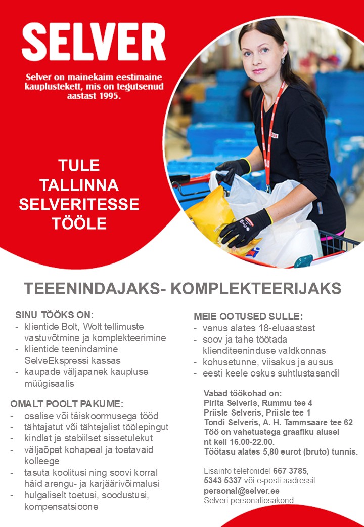 Selver Teenindaja-komplekteerija Tallinna Selverites