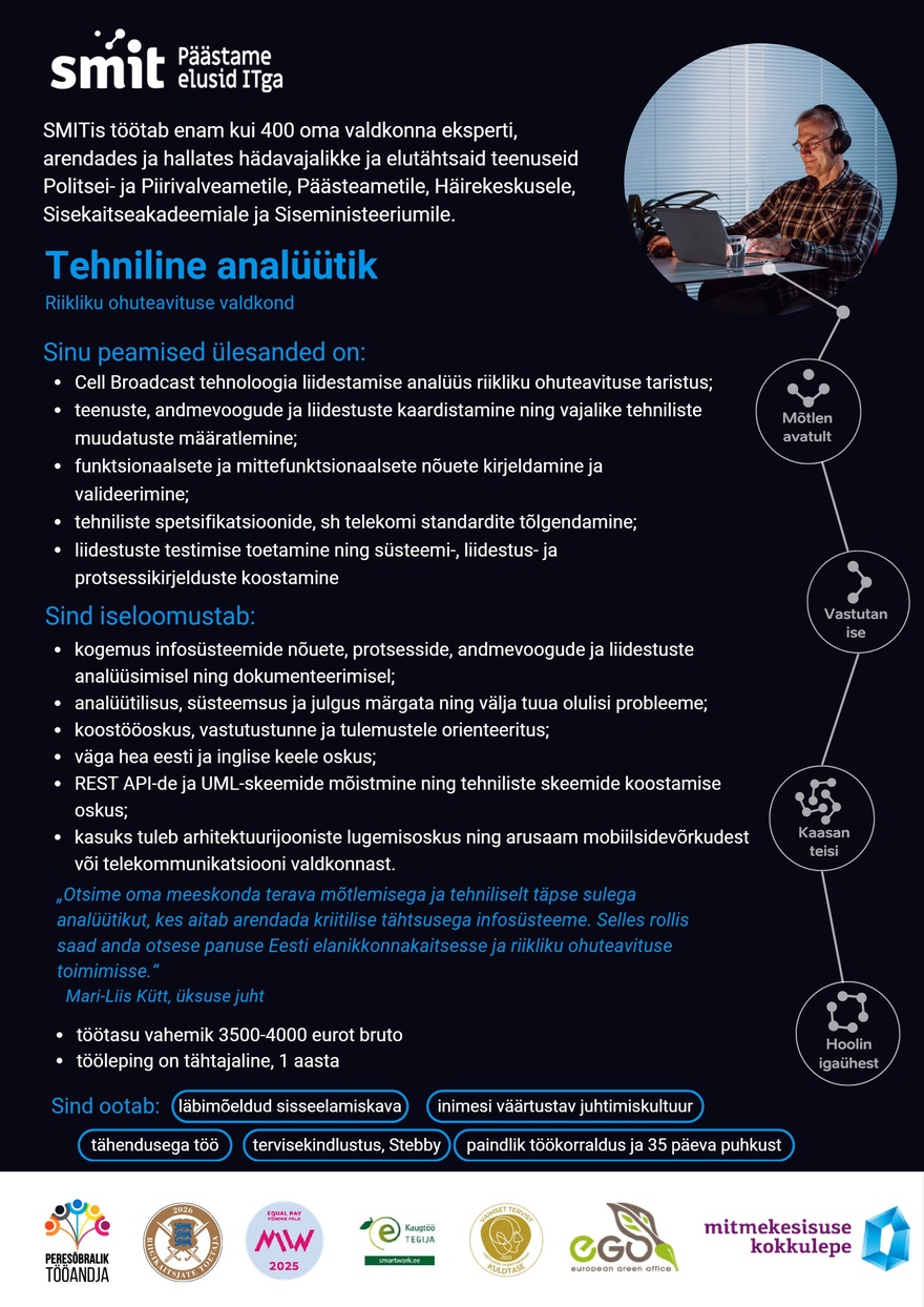 Siseministeeriumi infotehnoloogia- ja arenduskeskus Tehniline analüütik