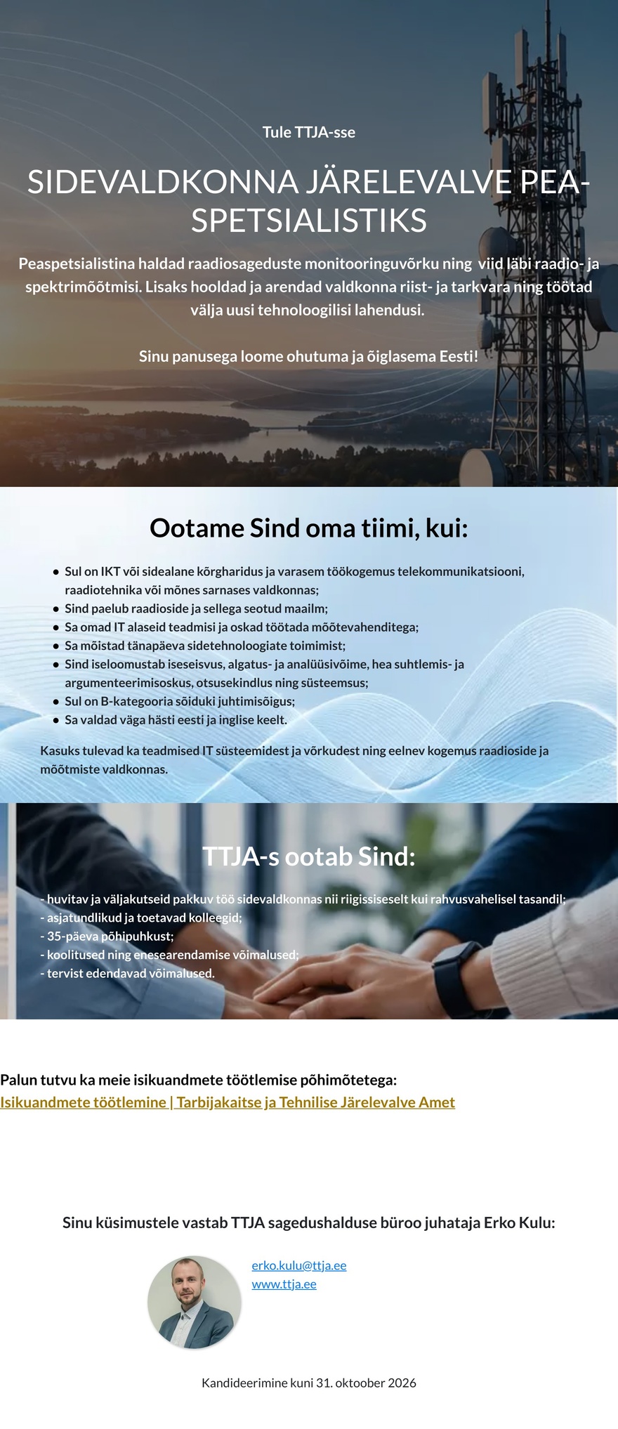 Tarbijakaitse ja Tehnilise Järelevalve Amet Sidevaldkonna järelevalve peaspetsialist