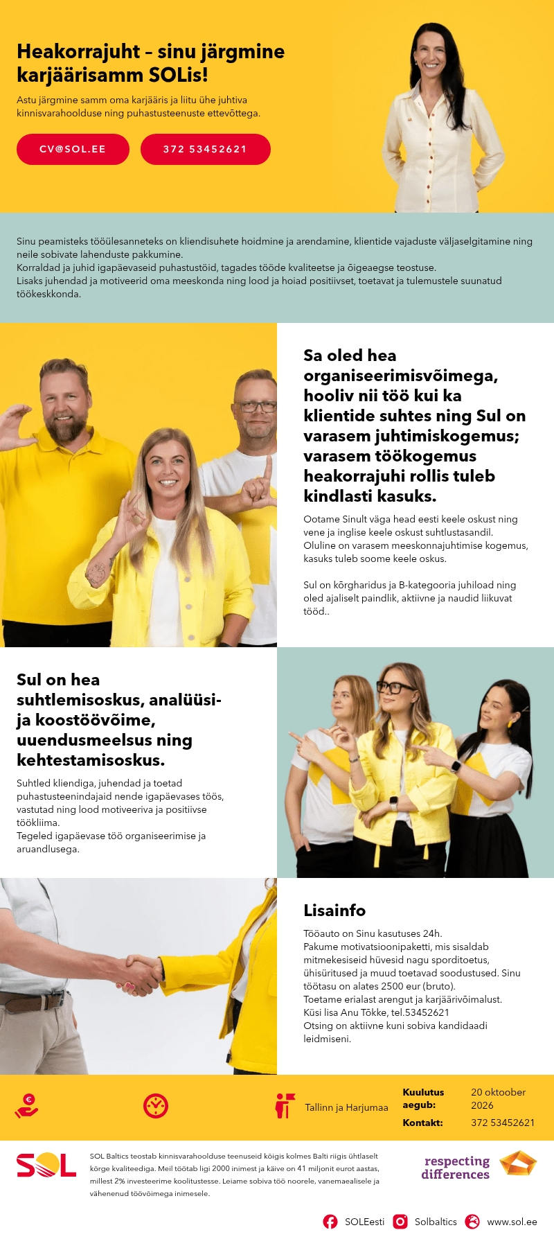 SOL Baltics OÜ Heakorrajuht – sinu järgmine karjäärisamm SOLis!