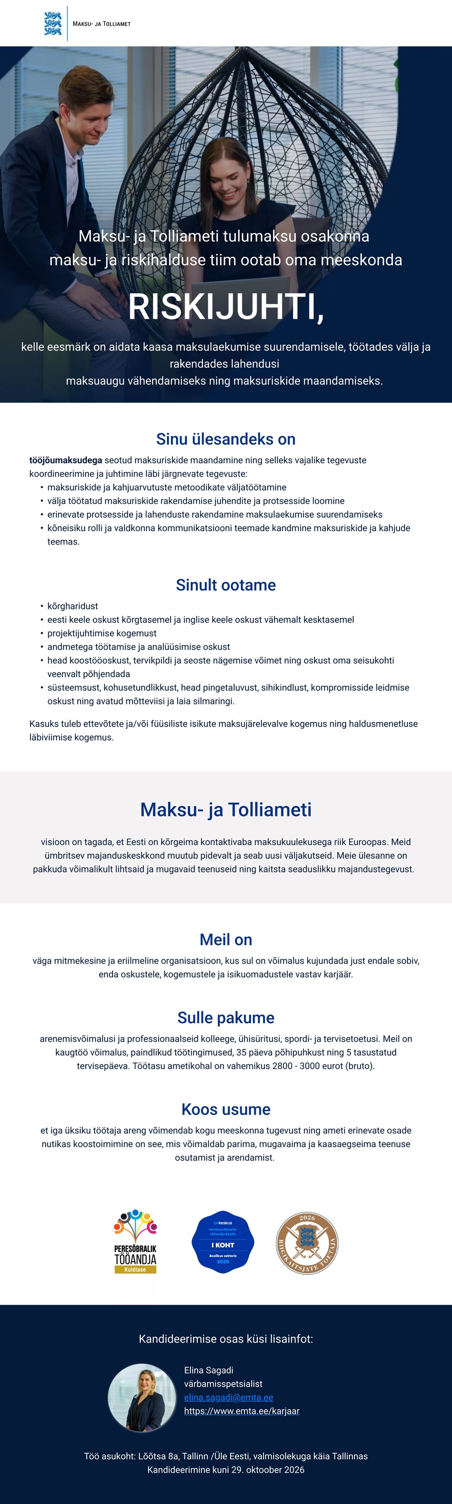Maksu- ja Tolliamet Tööjõumaksude riskijuht