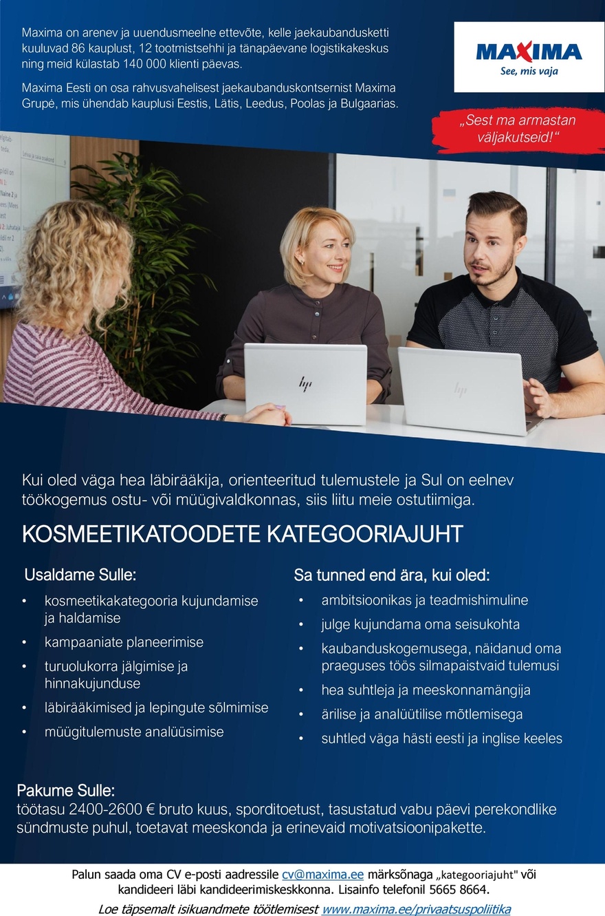 Maxima Eesti OÜ Kosmeetika toodete kategooriajuht