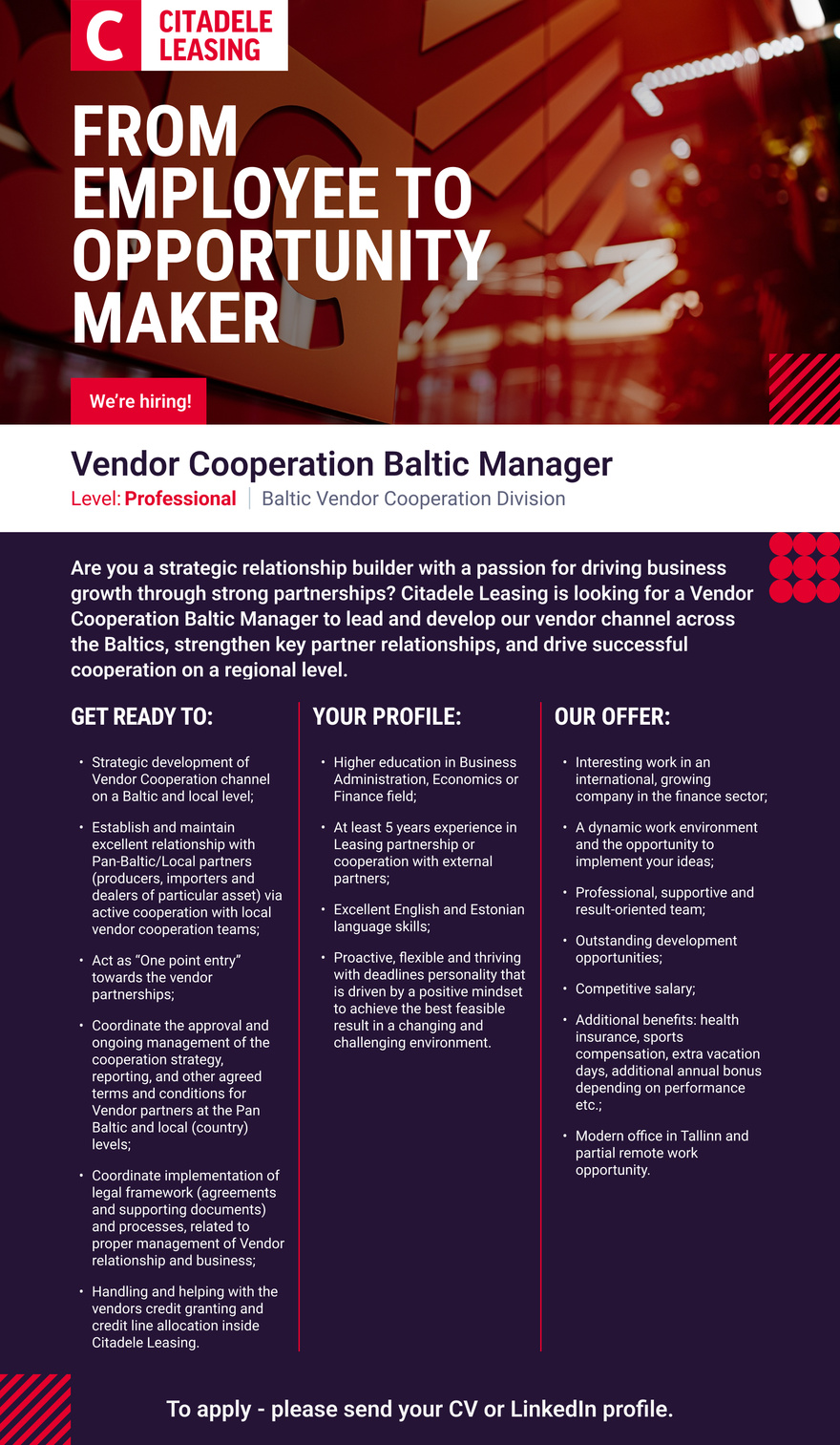 AS CITADELE BANKA EESTI FILIAAL Vendor Cooperation Baltic Manager