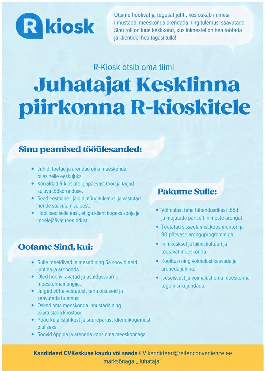 Reitan Convenience Estonia AS Juhataja Kesklinna R-kioskitele